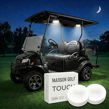 2-Pk Universal Golf Cart Roof Stick On Anywhere One Touch LED Light fits Club Car, Onward, Precedent, EZGO, Yamaha, Garia carts, AAA Battery Powered Puck Designed for Golf cart use, Great Golf Gifts