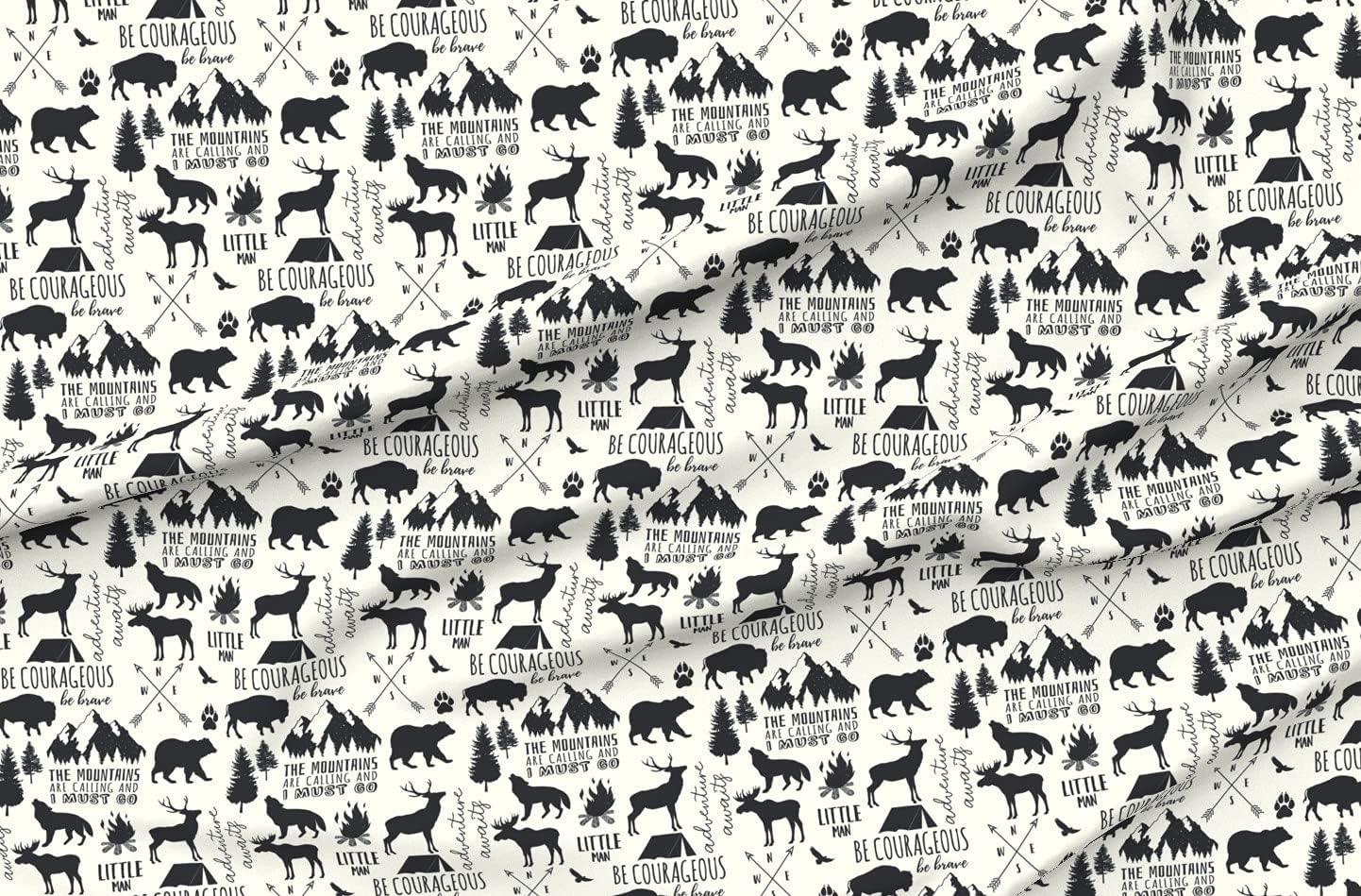 Spoonflower Fabric - Wild Woodland Bear Moose Little Man Camping Forest Boy Animals Fire Printed on Organic Cotton Sateen Fabric by The Yard - Sewing Quilting Apparel Home Decor