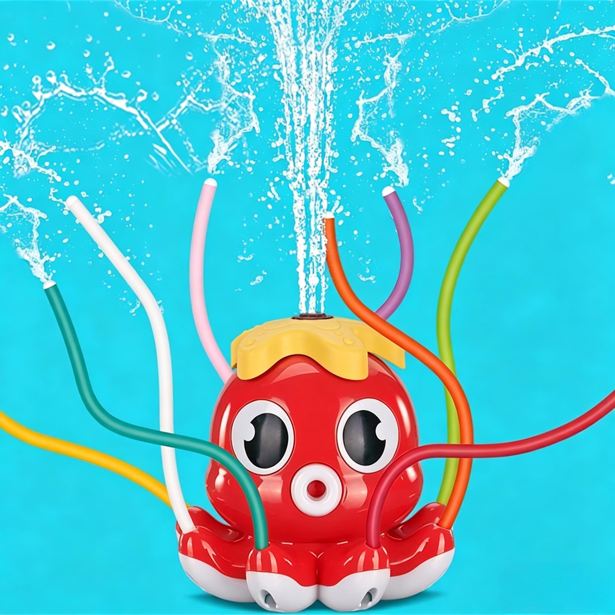 Falafoty Water Sprinkler Outdoor Yard Toy for Kids, Octopus Garden Sprinkler Toy with 8 Swinging Tubes,Summer Outside Toys Backyard Lawn Water Spray Game for Beach Pool Yard Park Watering Fun (Red)
