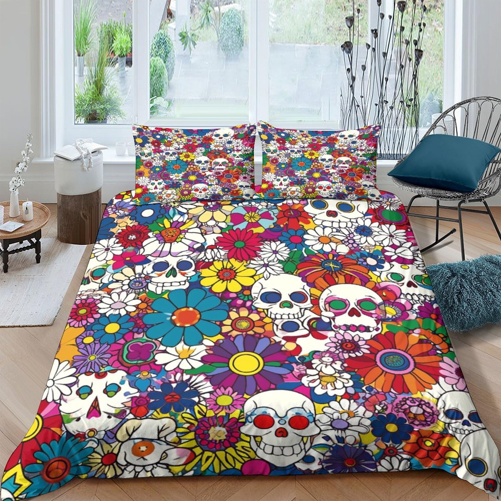 Housse de couette tête de mort pour chambre king size style rock moderne et ambiance cosy