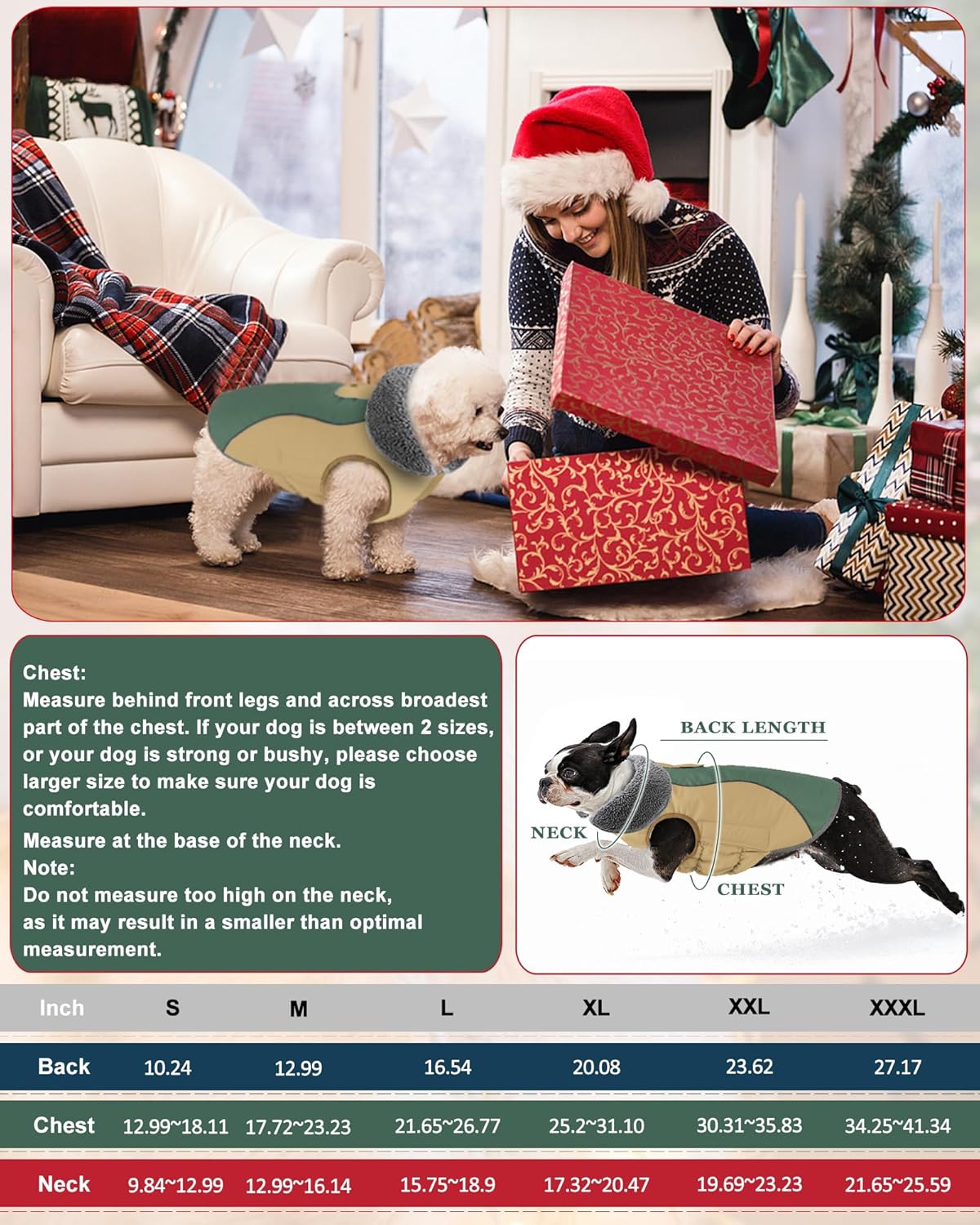 Doglay Dog Jacket Waterproof Dog Coat, Reflective Cold Weather Winter Coat, Adjustable Turtleneck Fleece Puppy Snow Jacket with Harness Hole for Small Medium Large Dogs