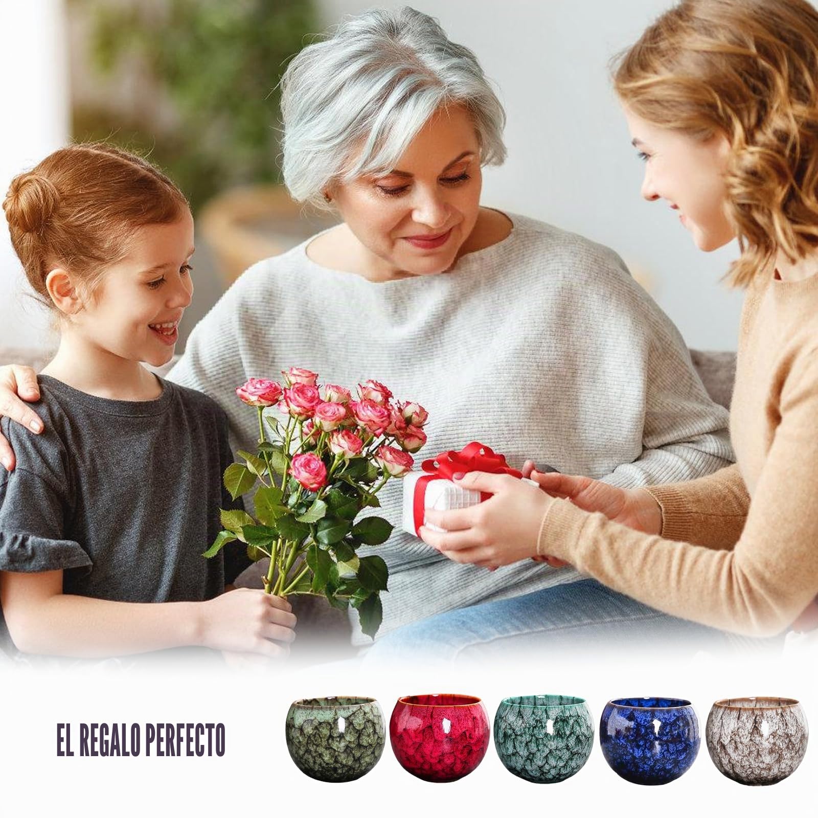 Juego de 5 tazas de café de cerámica, hechas a mano, de porcelana, de pared gruesa, sin asa, 150 ml, para café expreso, té