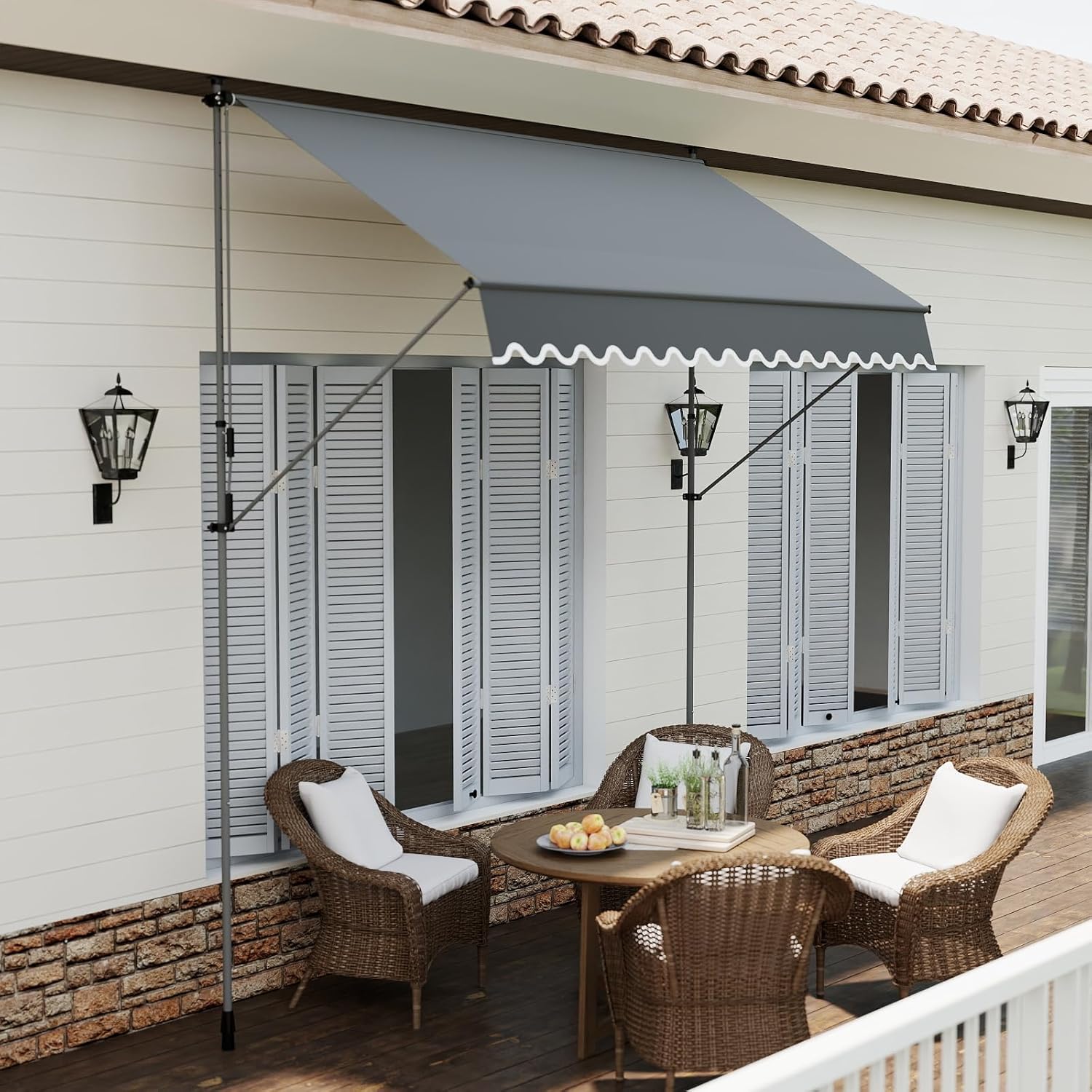 PATISOL 78"x51" Manual Retractable Awning Aluminum Outdoor Patio Sunshade Shelter,Adjustable Patio Door Window Awning Canopy with Sun Shade Curtain for Garden,Backyard(Dark Grey)