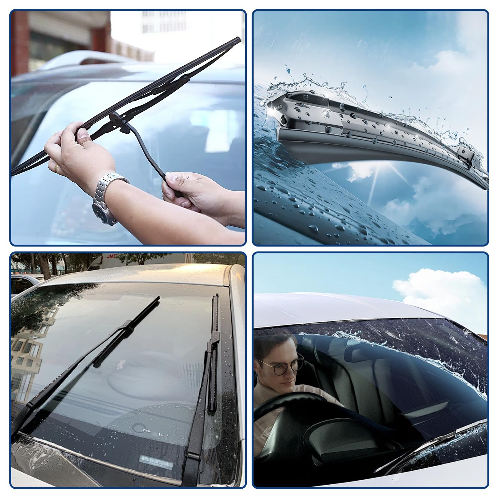 GARVALON Lot De 4 Essuie-glaces Sans Os En Caoutchouc Noir