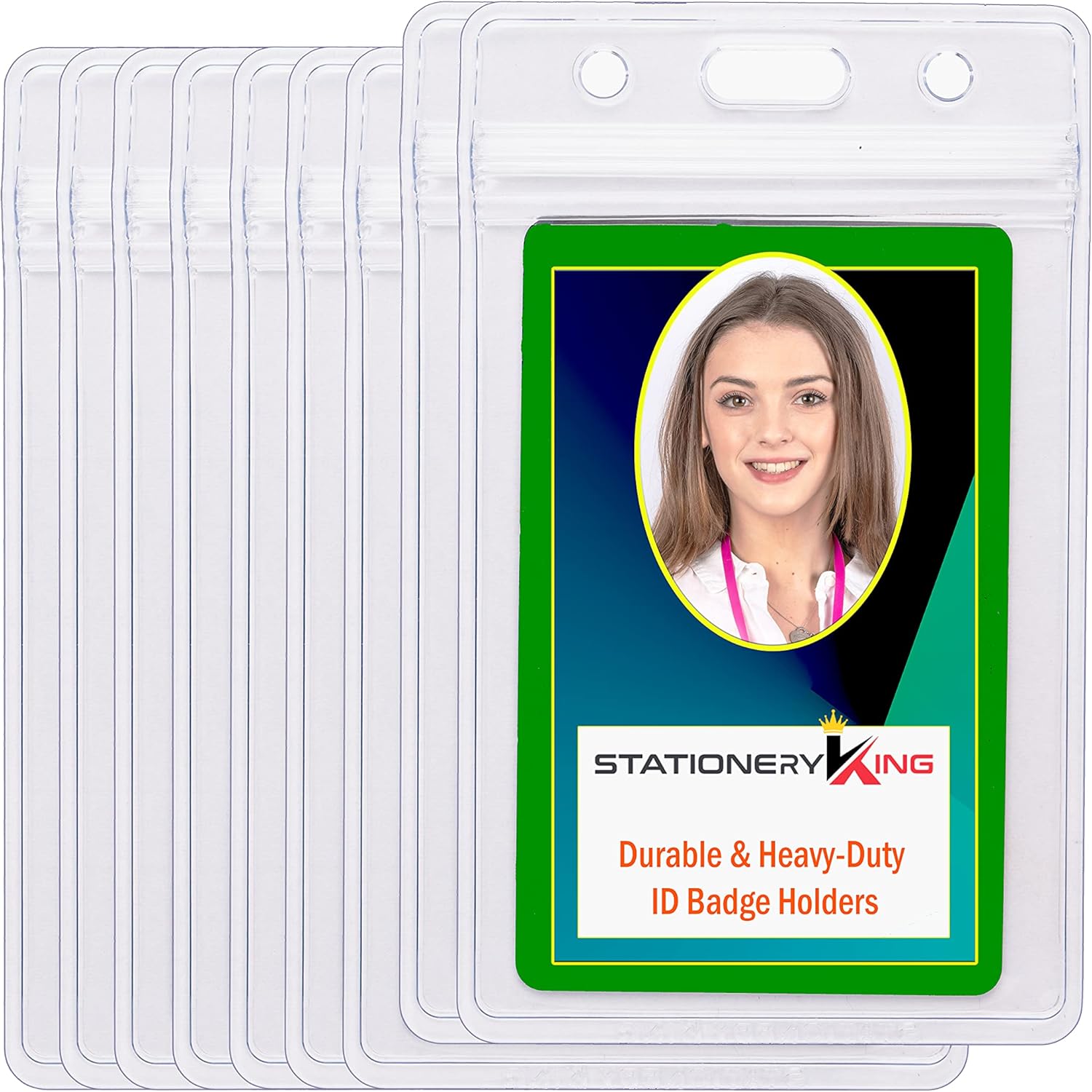 5 Vertical ID Card Badge Holders Heavy Duty Clear Plastic School Cruise