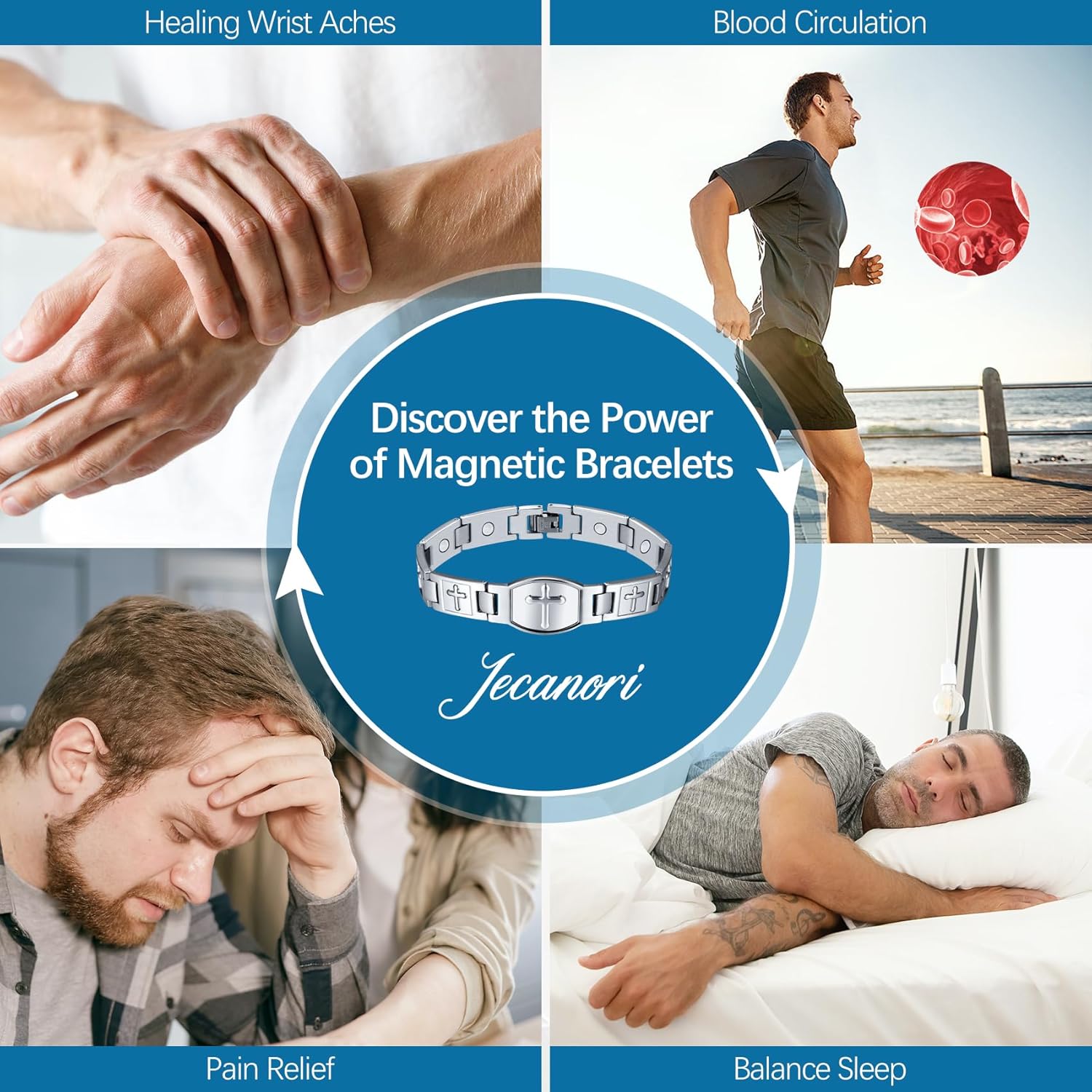 Jecanori Magnetic Bracelets for Men,Titanium Steel Bracelet for Men with Magnets,Adjustable Length with Sizing Tool,Magnetic Field Therapy(Silver) - Image 4