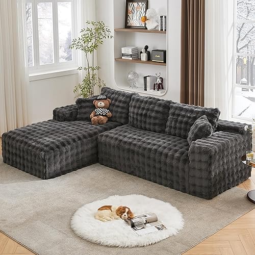 TYBOATLE 107’’ Boneless Slow-Rebound Memory Foam Couch, Cloud Sectional Couches for Living Room w/Upgraded Fabric, Deep Seat Comfy Fluffy L Shaped Modular Sectional Sofa (Grey, Left Facing Chaise)
