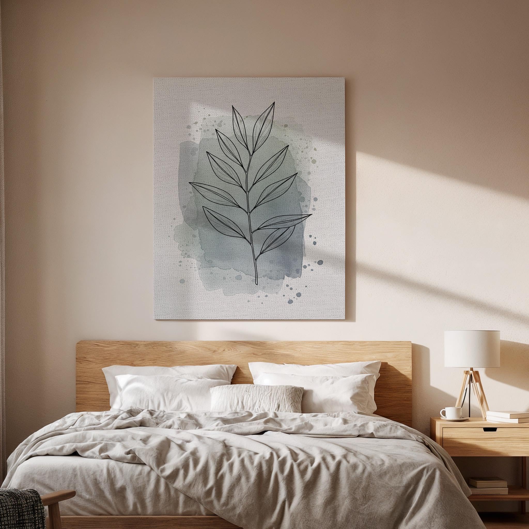 lianyibo Impression sur toile à motif de feuilles illustration botanique minimaliste encadrée de style aquarelle pour une décoration moderne (30 x 40 cm/cadre intérieur)