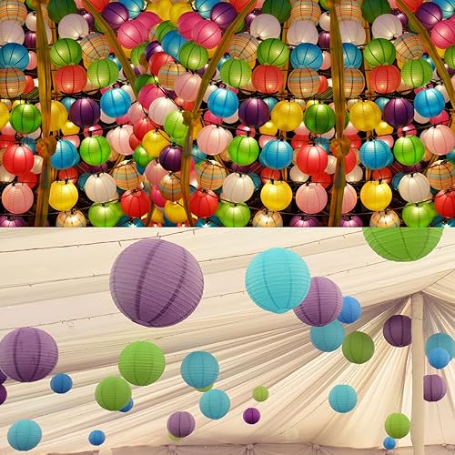 Vista 15 de LIHAO 20 linternas de papel rojas para Año Nuevo chino, faroles de papel redondos decorativos para festivales de primavera, Año Nuevo, cumpleaños