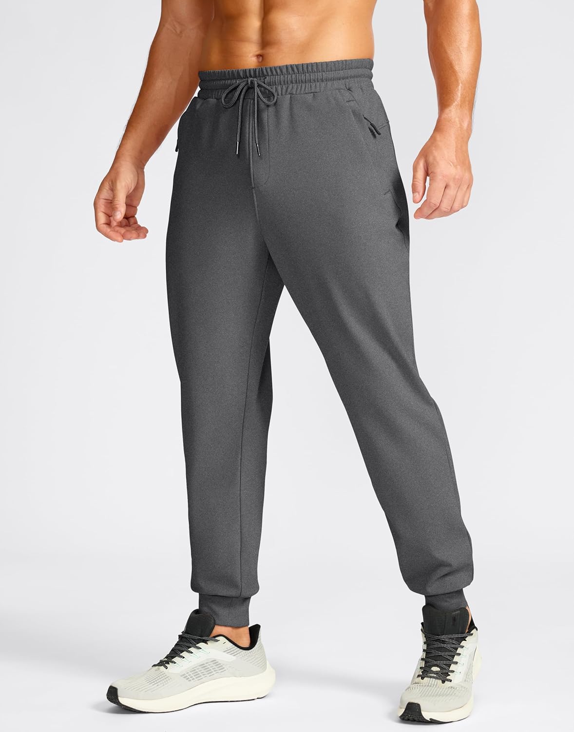 Pudolla Men's Fleece Joggers with 3 Zipper Pockets Warm Athletic Pants Winter Workout Gym Running Sweatpants for Men - Image 2