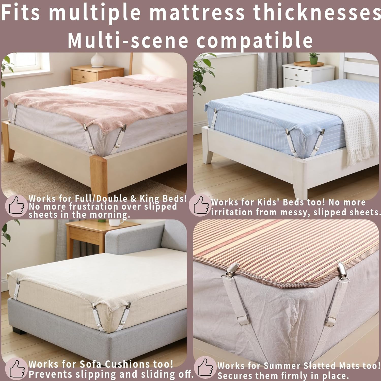 Bed Sheet Holders Set of 4 Lock Sheet Holder Keep Sheets Firm & Tight Heavy Duty Mattress Holder Straps Fitted Sheet Holders for Corners Clips (8, White)