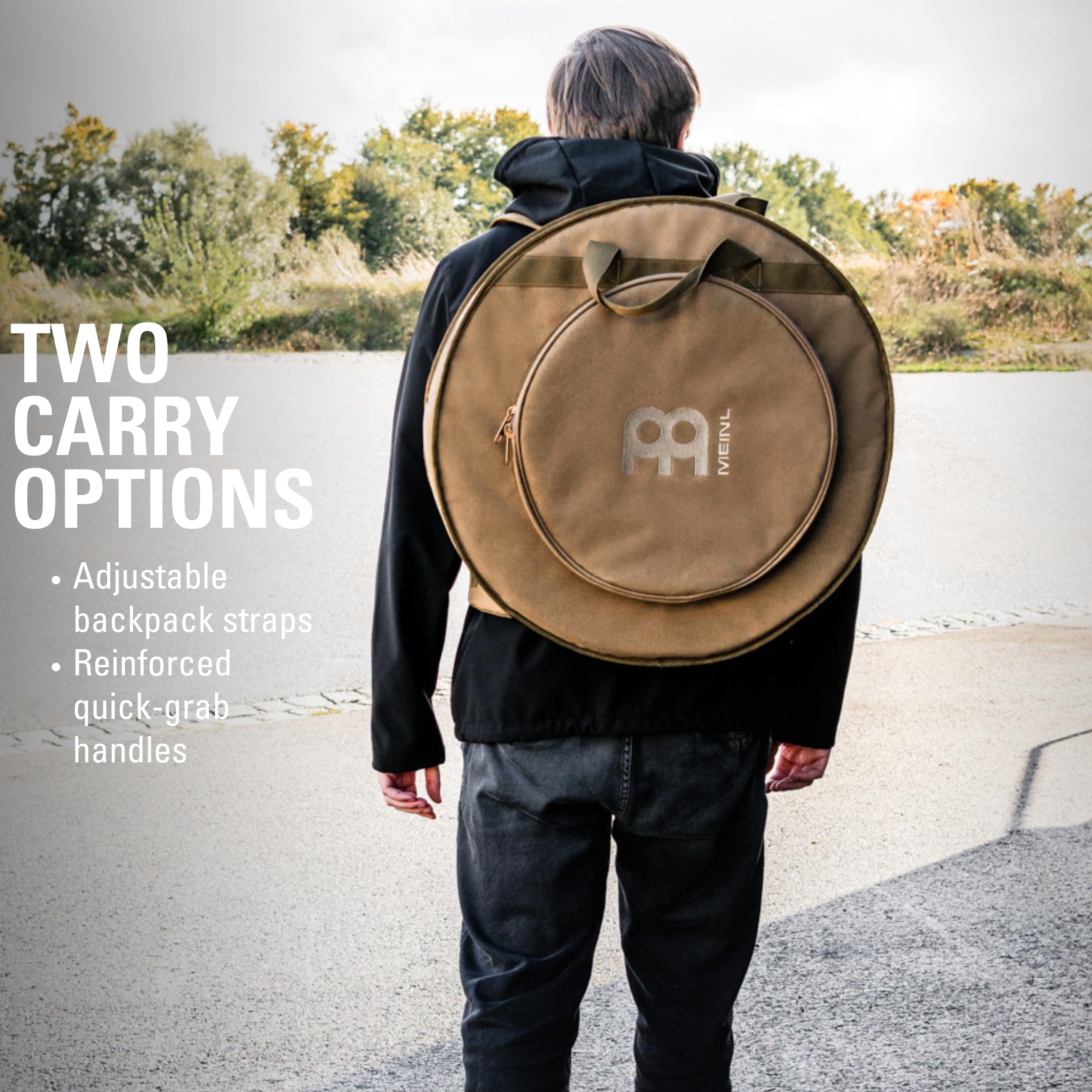 Meinl Cymbals Pro Cymbal Bag – Tasche für Schlagzeugbecken bis 22 Zoll – Extra Hi-Hat Fach, Schultergurt, Tragegriff – Drum Zubehör, Hellbraun (MCB22CB)