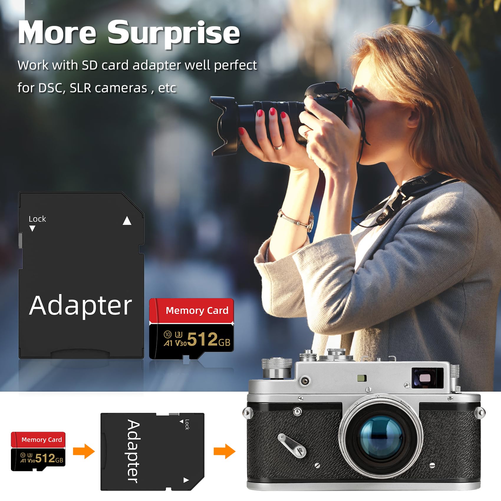 Mini-Speicherkarte 512GB, mit Adapter, Hochgeschwindigkeit Memory Karte, Massive Kapazität TF Karte, Datenspeicherung Speicherkarten für Laptop/Smartphone/Dash-Cam/Drohnen