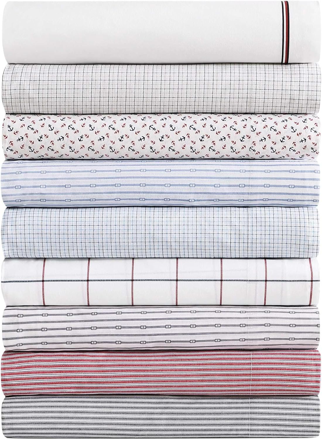 Tommy Hilfiger - Sheet Set, Cotton Percale Bedding with Matching Pillowcases, Crisp & Cool, Premium Quality Home Essentials (Monogram Stripe Blue, Queen) - Image 7