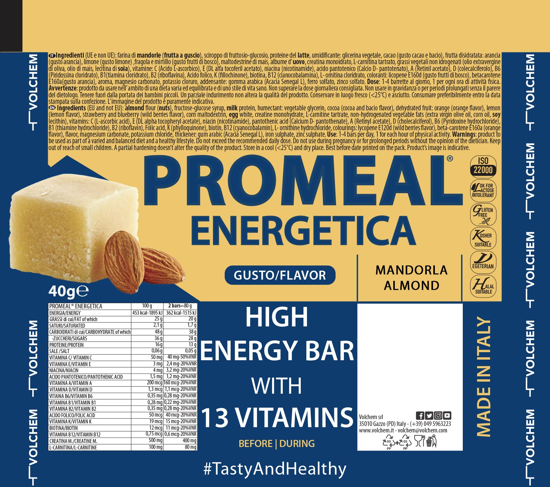 Promeal Energetica / 25 barrette da 40 g/Gusto Mandorla