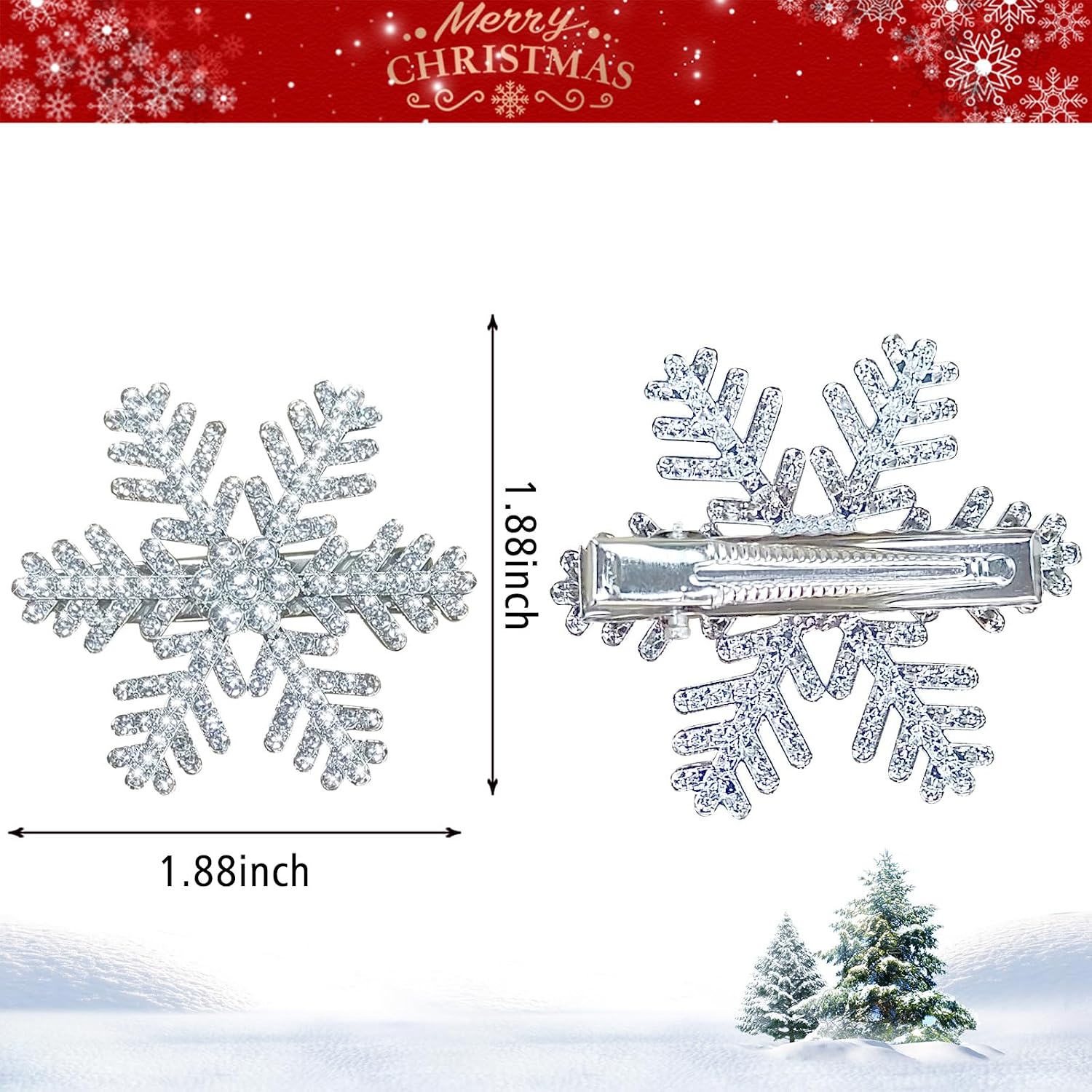 Snowflake Hair Clip Snowflake Bows for Girls Sparkle Sliver Snowflake Bow Clips Holiday Hair Accessories Alligator Clips for Girls Babies Toddlers Teens Women 2pcs