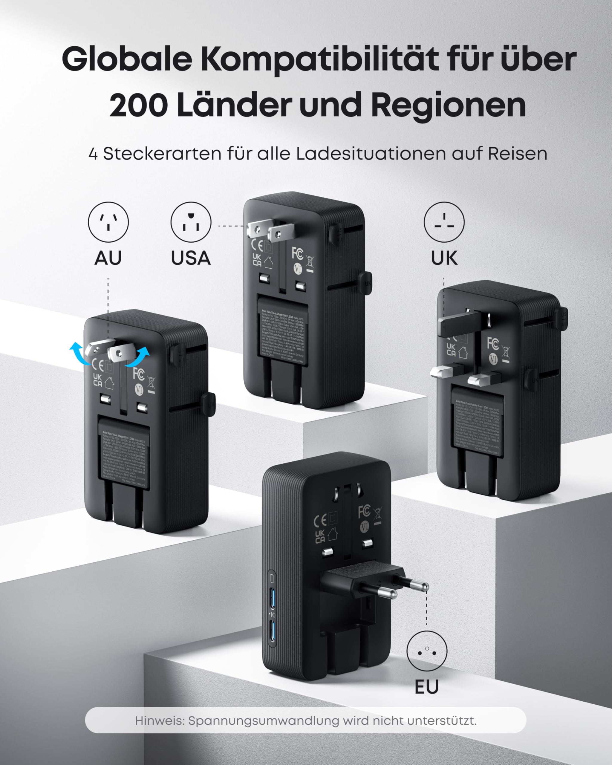 Anker Weltweit Reiseadapter （4 x USB, 2 x USB C, 2 x USB A,1 x AC）&Anker Zolo Powerbank(20K, 30 W) mit USB-C Kabel