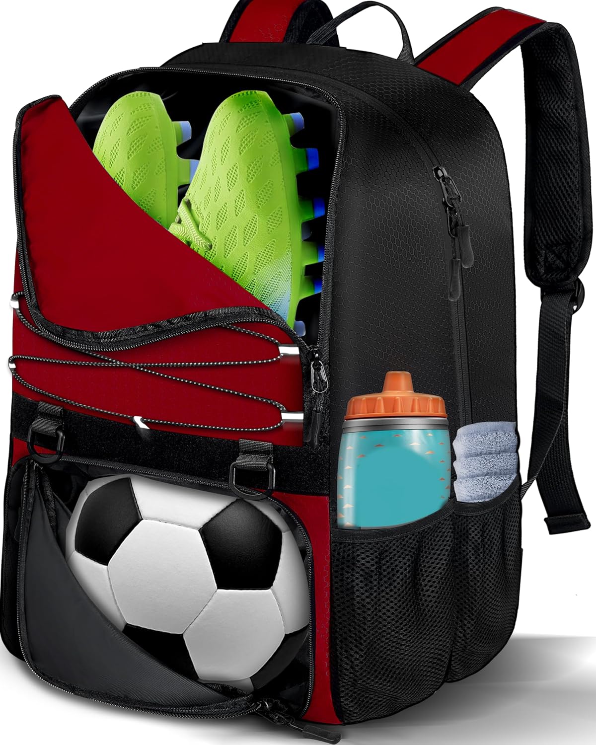 LOINTET Youth Soccer Bag, Soccer Backpack with Ball Compartment, Sports Equipment Training Bags Fits Basketball Football Volleyball and Accessories, Black