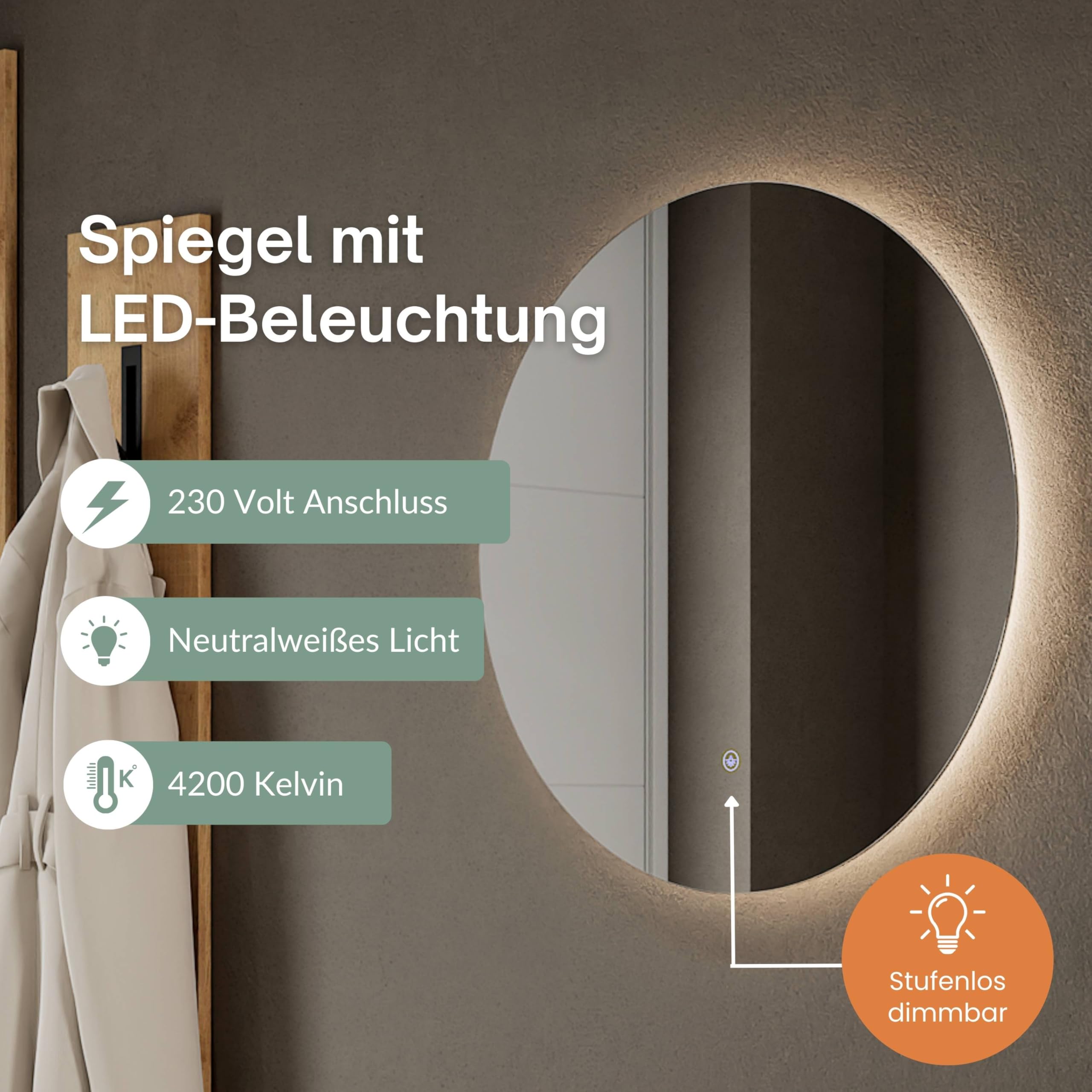 Planetmöbel 2 zapateros estrechos con espejo redondo con iluminación de 60 cm (2 niveles de luz), zapatero con 2 solapas, zapatero con 4 estantes, juego de perchero, 60 x 23 x 80,5 cm, color blanco y