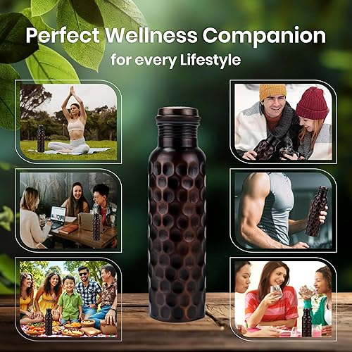 Miniatura 4 de Pure Copper Water Bottle 1000ml (34 oz)  Diamond Designs  Leakproof Jointless Ayurvedic Copper Drinkware for Daily Use & Detox