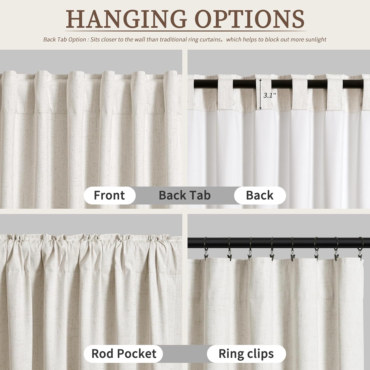 Black Out Curtains 84 Inch Long 2 Panels Set Natural Linen Blackout Curtains for Bedroom Room Darkening Thermal Insulated Drapes Back Tab Top Elegant Neutral Boho Window Curtain Cream 7ft 52x84