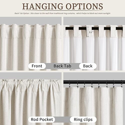 Miniatura 3 de Cortinas opacas de 84 pulgadas de largo, juego de 2 paneles de lino natural para dormitorio, oscurecimiento de la habitación, cortinas con