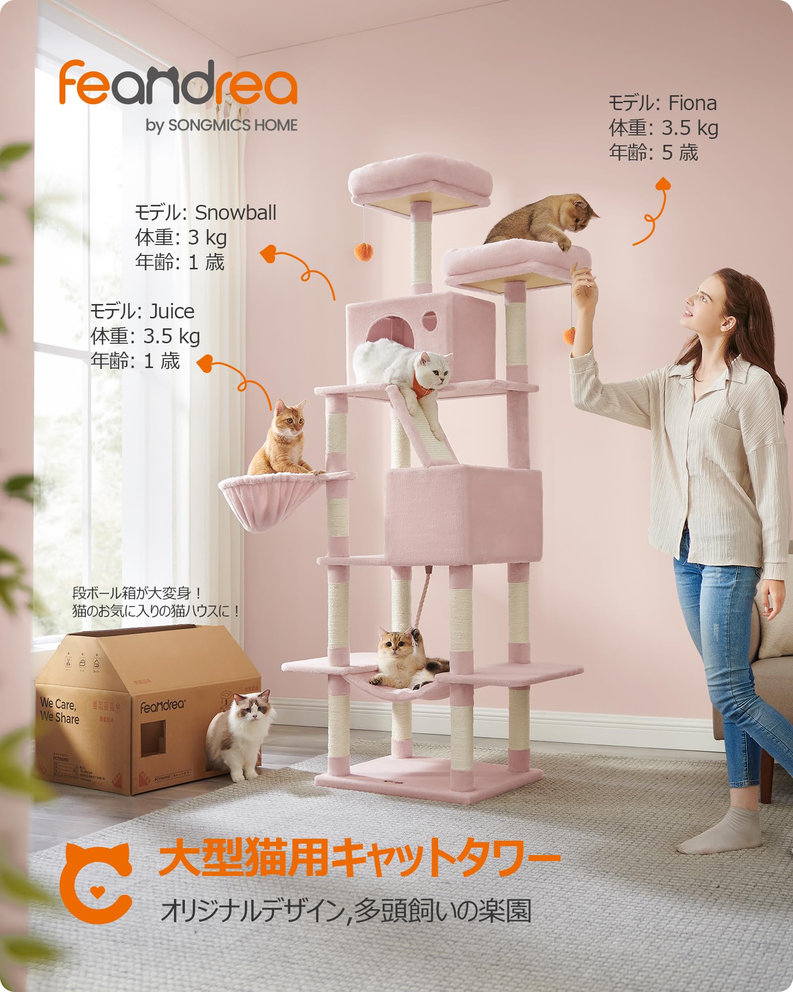 新品キャットタワー多頭飼い大型猫用スリム安定感 ハンモック転倒防止高さ206cm Amazon | FEANDREA キャットタワー 多頭飼い 大型猫用 スリム 安定感