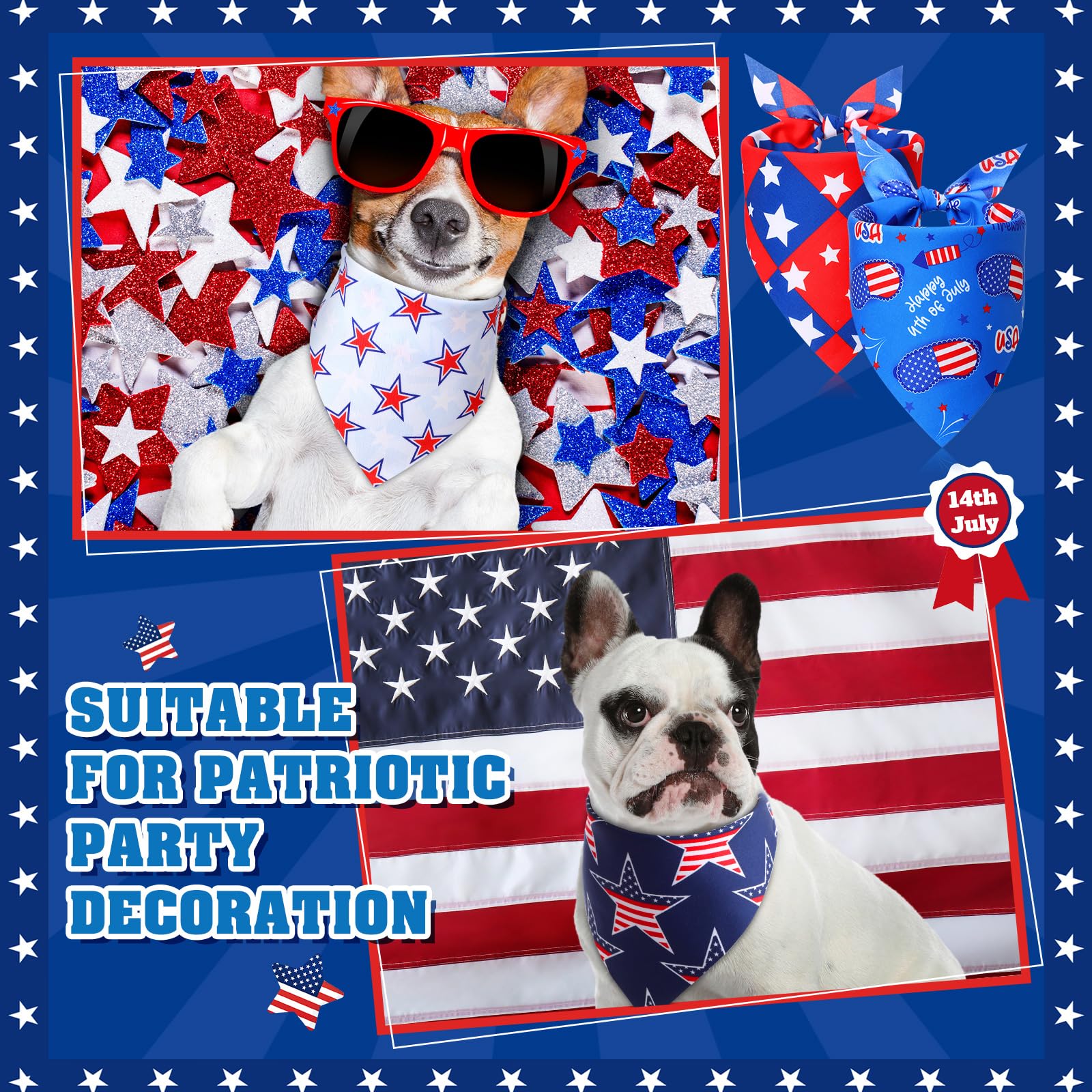 Sumind Lot de 100 bandanas patriotiques pour chien en vrac, écharpe triangulaire, bandanas pour chiens avec motifs de jour de l'indépendance pour le jour de l'indépendance, accessoires de costume pour