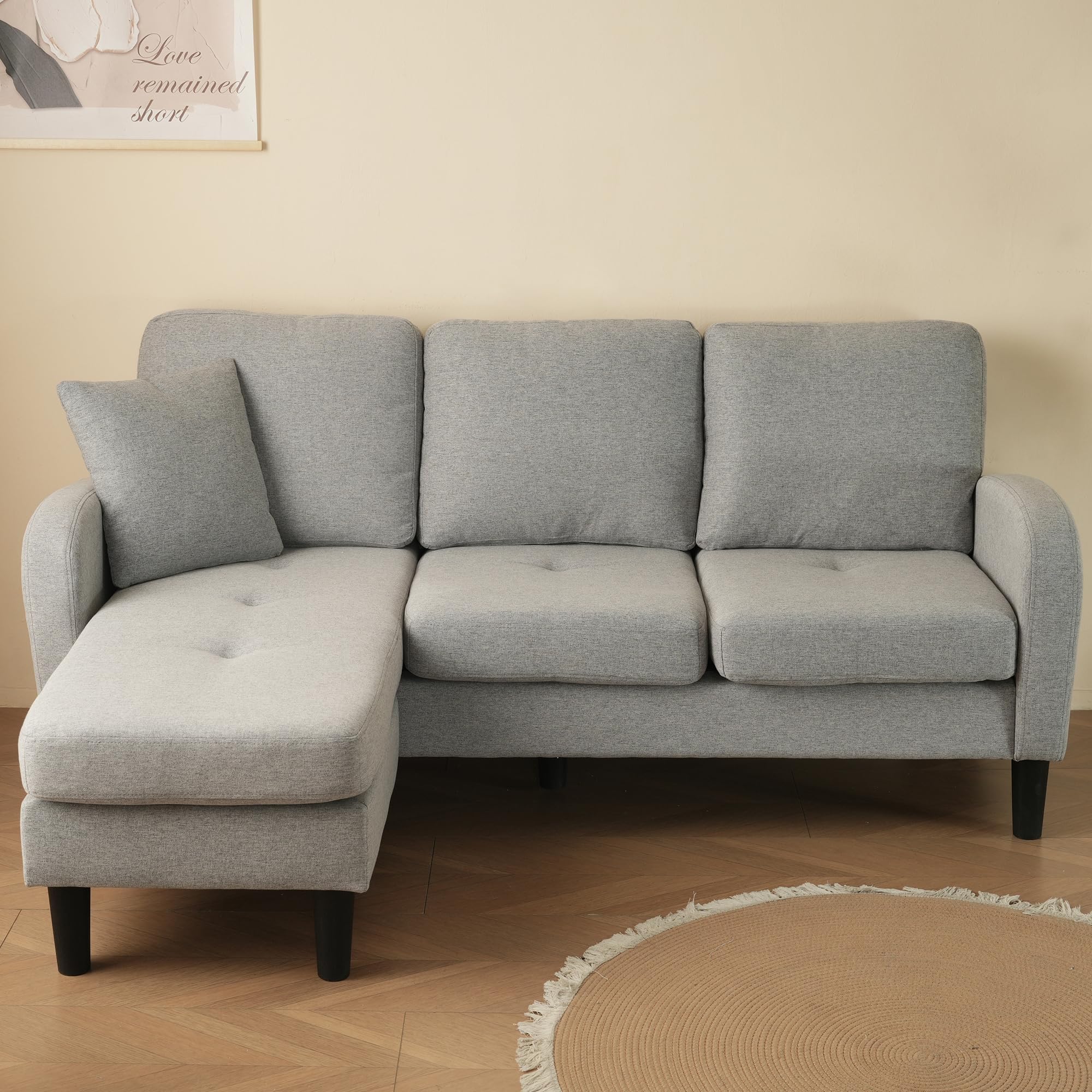 MURUL Divano angolare a forma di L con chaise longue, divano a 3 posti, tessuto di lino di cotone traspirante, per appartamenti e uffici, gambe in plastica, design modulare, ideale per soggiorno