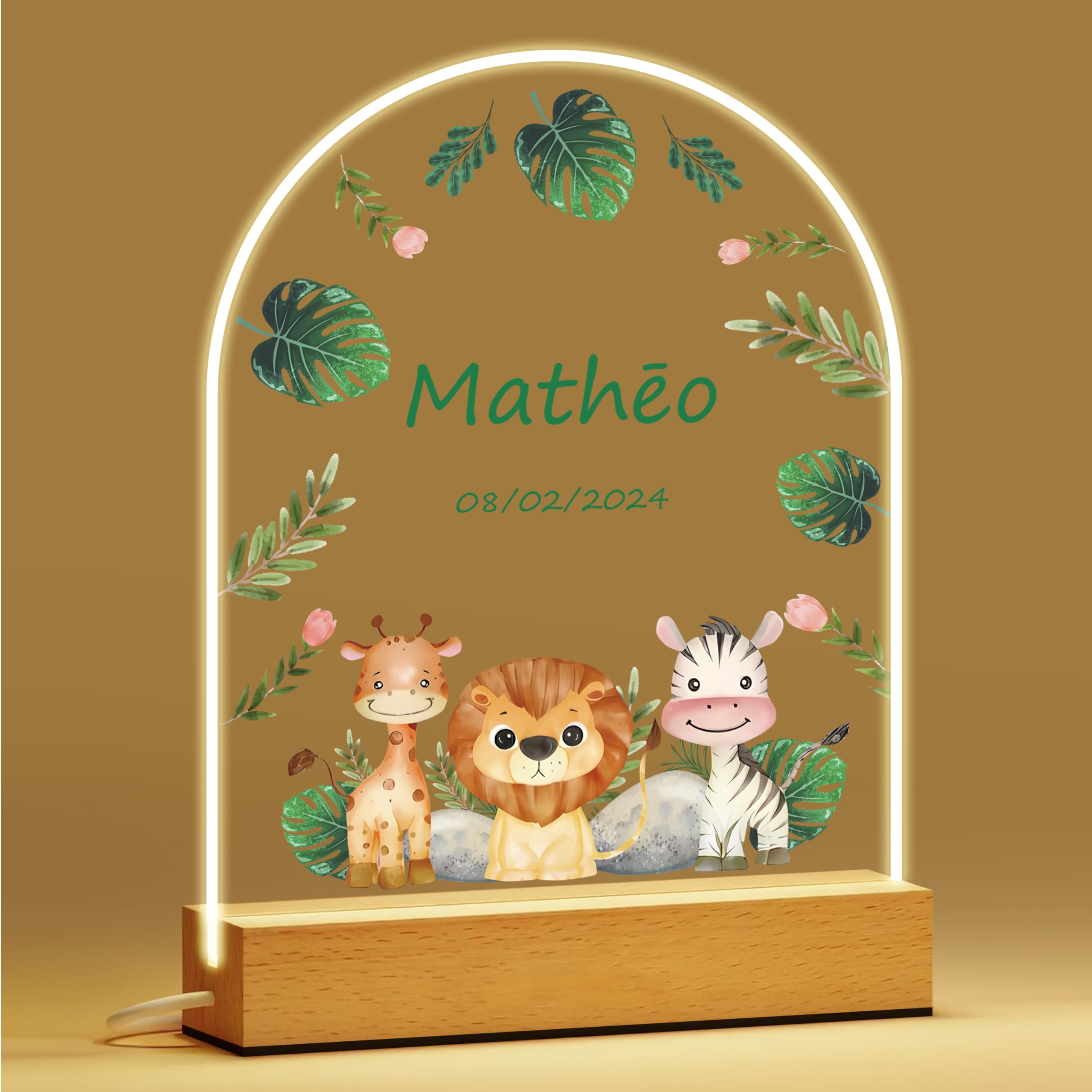 Personalized Baby Gifts, Personalized Night Light for Kids, Custom Name LED Lamp with Date for Girls Boys, Cute Animal Night Light, Childrens Night Lights for Bedroom, Nursery Decor