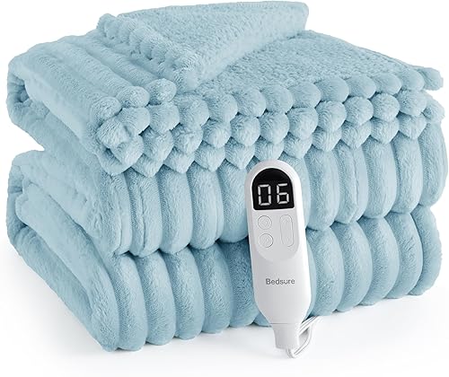 Vista 127 de Bedsure GentleSoft - Manta térmica eléctrica, suave manta eléctrica de franela acanalada, calefacción con 4 ajustes de tiempo, 6 ajustes de calor