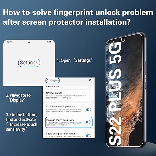 Miniatura 3 de Compatible con huellas dactilares Paquete de 2 Protector de pantalla para Samsung Galaxy S22+ Plus 5G de vidrio templado y Paquete de 2 Protector de