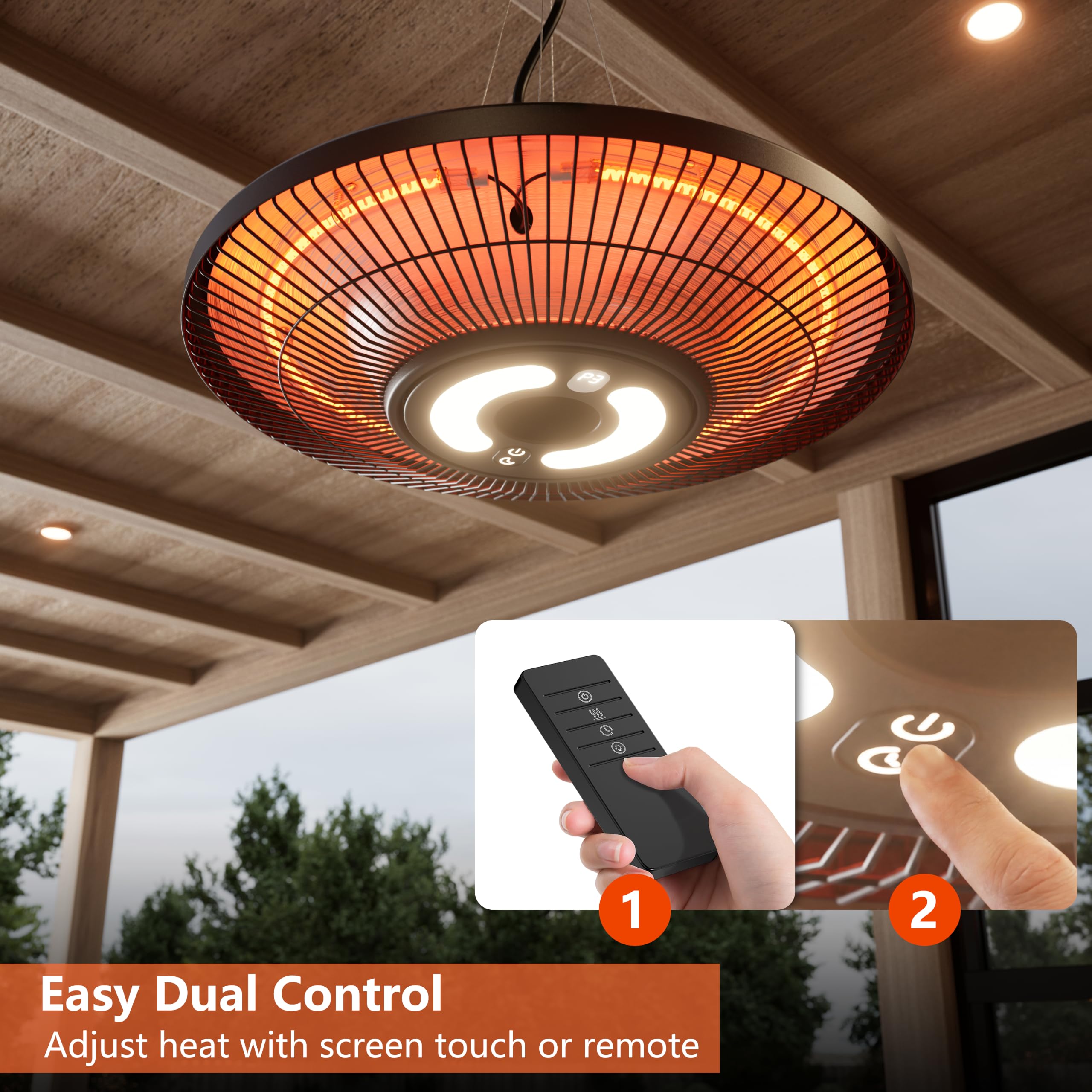 Stufa elettrica da esterni da appendere, 2000 W, a infrarossi, da parete, montaggio a soffitto, impermeabile IP65, per ristorante, giardino, garage e gazebo