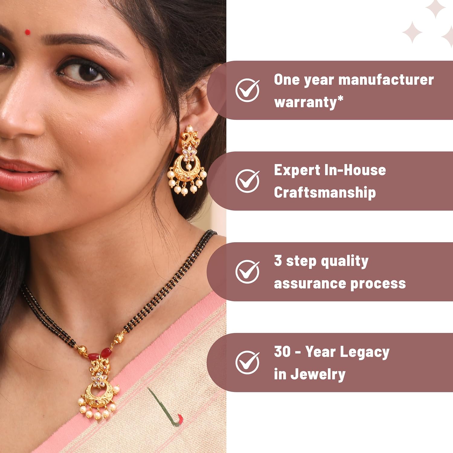 TARINIKA Antique Gold Plated Falgu Mangalsutra Necklace set with Floral Design - Indian Jewelry Set for Women | Perfect for Ethnic Occasions | Traditional South Indian Necklace | 1 Year Warranty* - Image 6