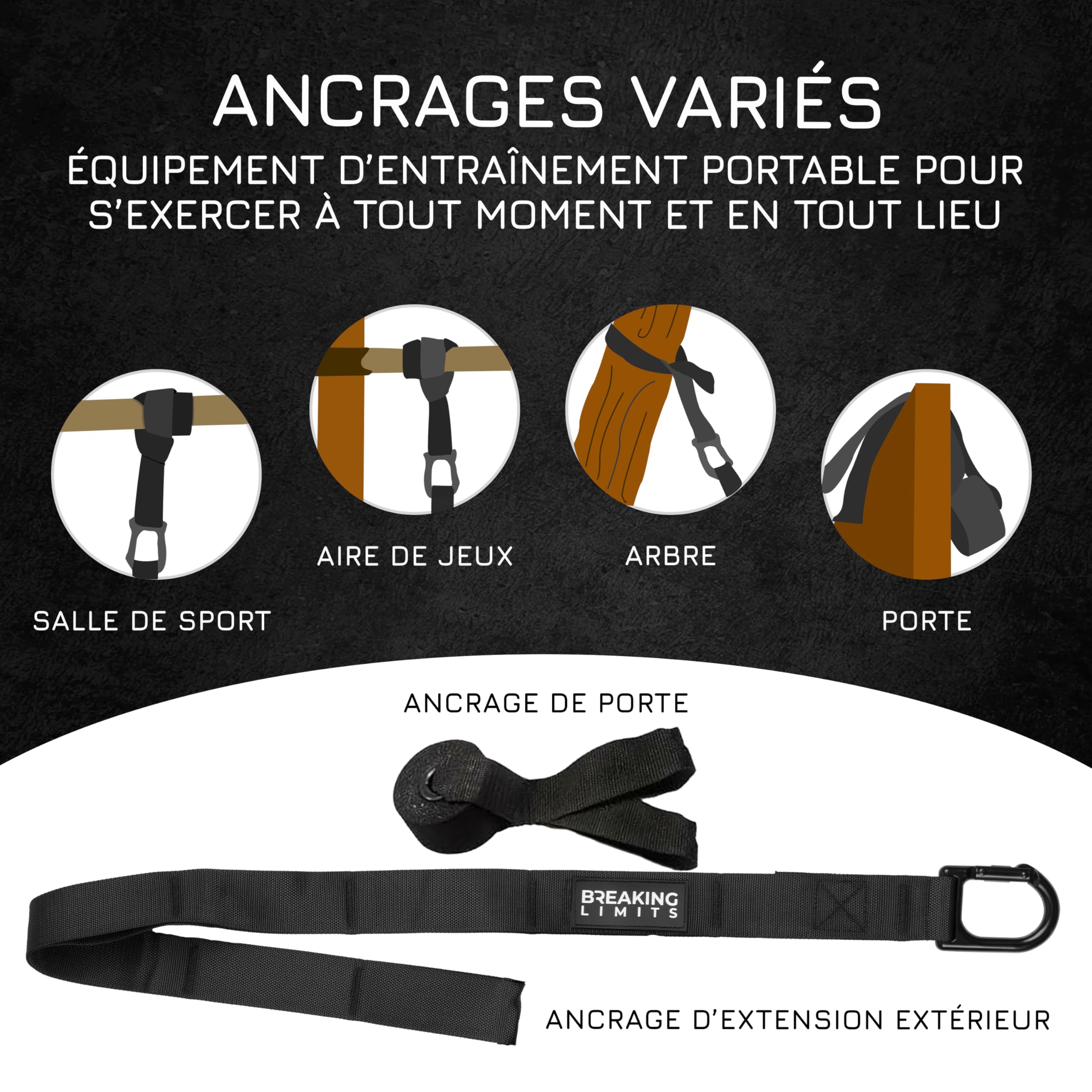 Breaking Limits Sangle de Suspension - Sangle Musculation - Sport Kit Musculation Maison - Sangles Trainer - Accessoires Homme et Femme