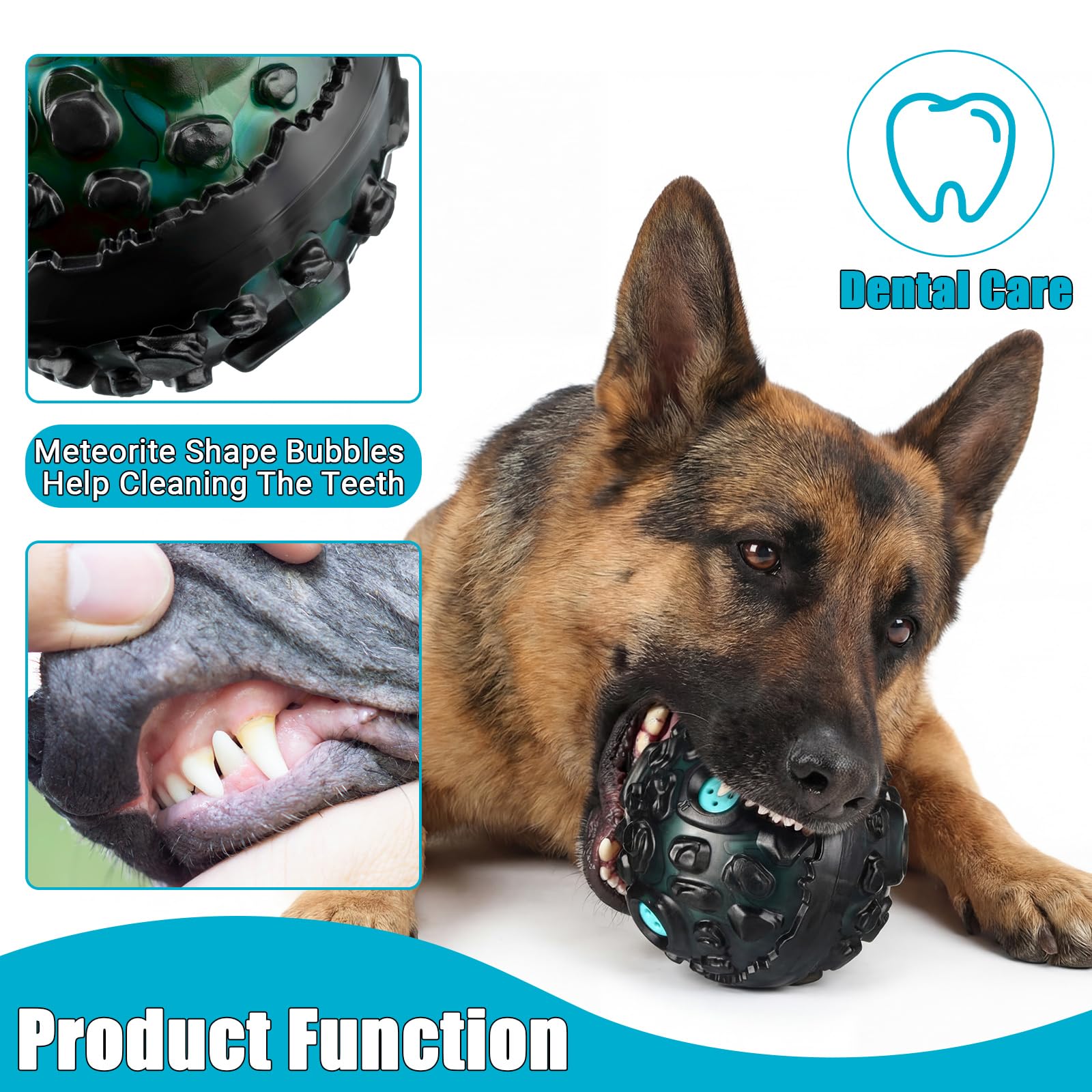 Honoson Lot de 4 balles à mâcher agressives pour chien – Jouet interactif indestructible avec rire qui couine – Jouet à mâcher en caoutchouc élastique pour chiens de petite, moyenne et grande taille