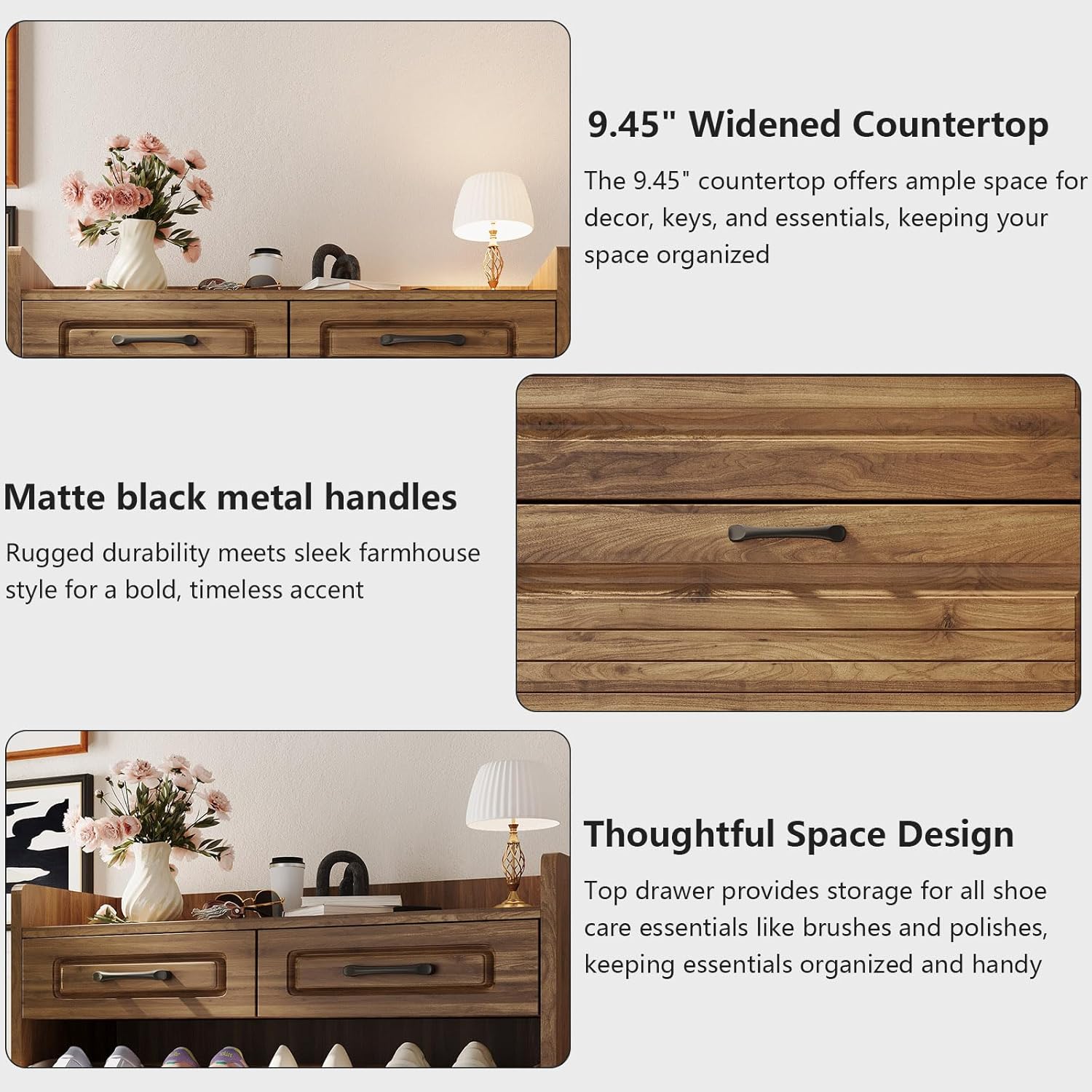 31.5" W Shoe Cabinet, Hidden Wood Shoe Cabinet with 2 Storage Drawers & 3 Flip Drawers, Narrow Freestanding Shoe Storage Cabinet for Entryway Hallway & Apartment,Walnut