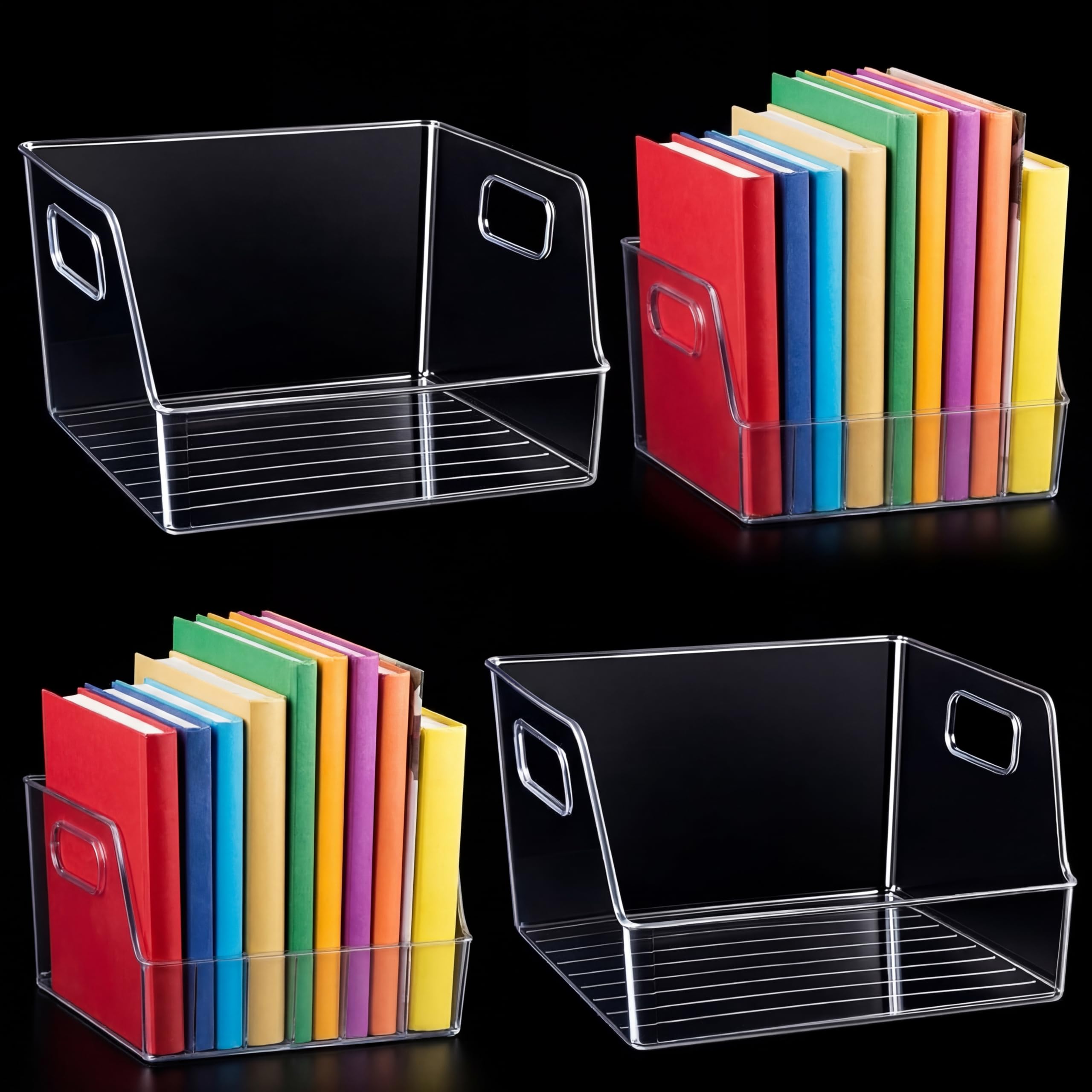 Menkxi 4 Pcs Clear Large Storage Book Display Case Book Organizer