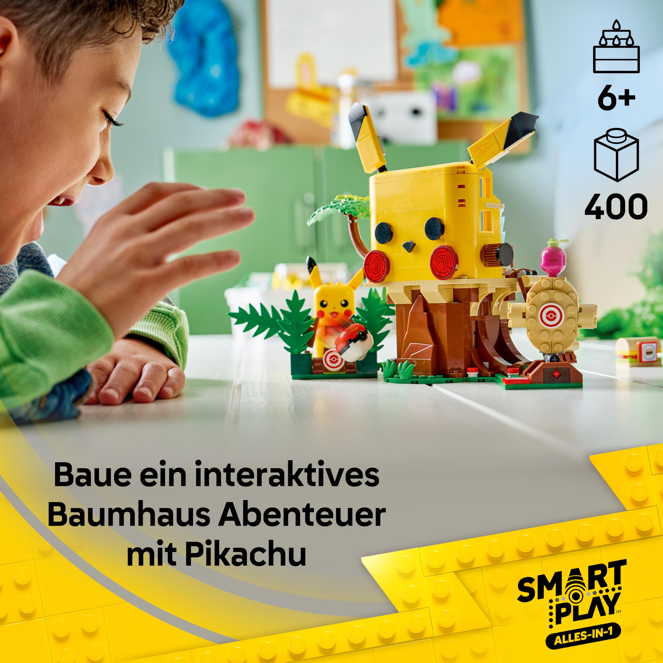 LEGO Pokémon SMART Play: Trainingshaus mit Pikachu - interaktives All-in-1 Spielset mit SMART Brick, 4 Tags, Figur und Ladegerät - Geschenkidee für Kinder ab 6 Jahren - 72164