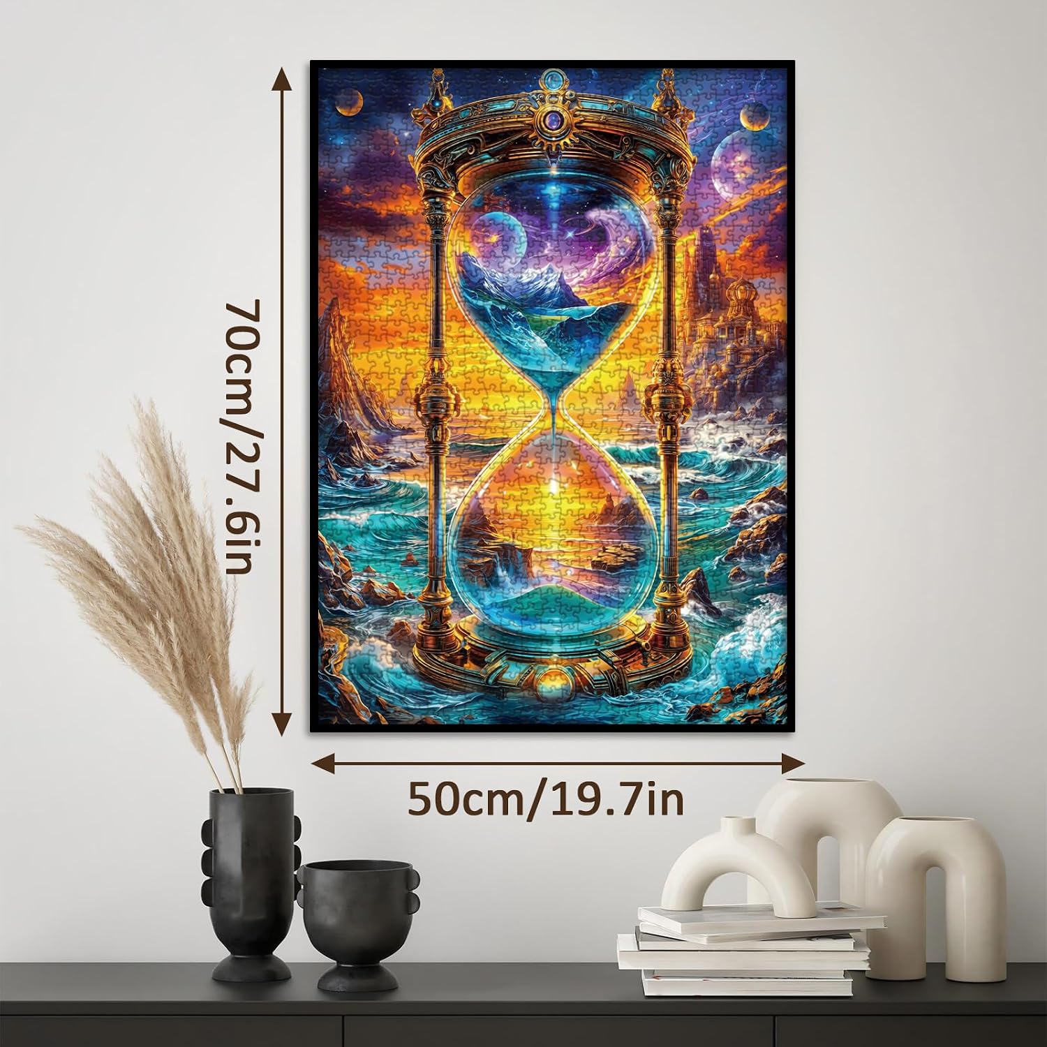 Colorful Ocean Hourglass Puzzles for Adults 1000 Pieces Art, Beautiful Beach Northern Lights Planet Jigsaw Puzzles, Pretty Aurora Landscape Sunset Fantasy Mountain Stars Puzzle