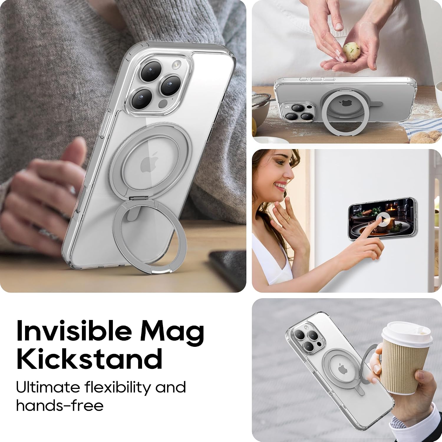 for iPhone 16 Pro Case 6.3-Inch with Magnetic 360° Ring Stand Compatible with MagSafe Crystal Clear Shockproof Protective Phone Cover 6.3" 2024, Clear