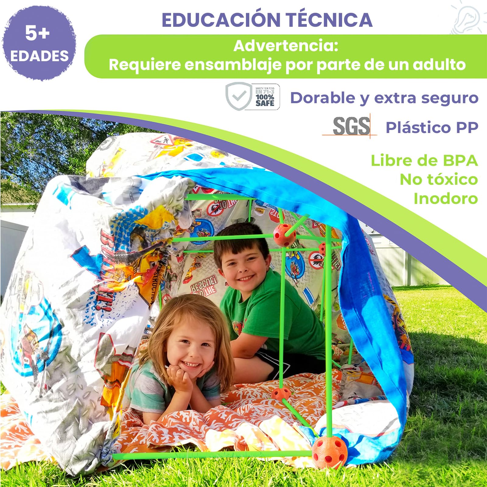 Tiny Land 130 Piezas Kit Construccion Fuertes - Brillan en La Oscuridad | Creative Fort Toy para Niños y Niñas de 5+ Años, Juguetes de Construcción Stem, DIY Kit Castillos Túneles Tienda Cabañas
