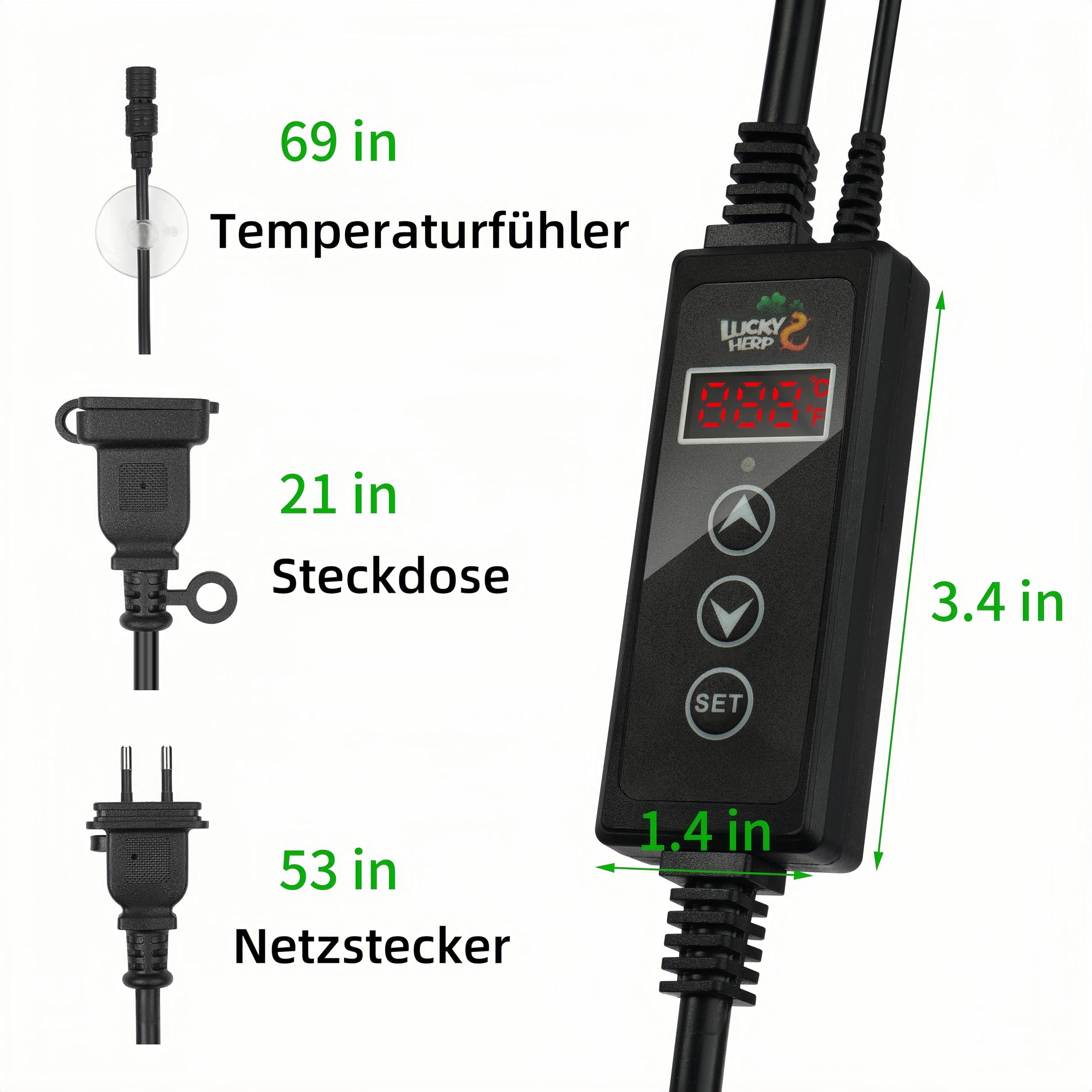 LUCKY HERP Termostato para reptiles, 230 V, lámpara de calor PID, regulador de temperatura con pantalla digital LED, terrarios, termostato para reptiles, lámparas de calor y calentadores, ℉/℃, función