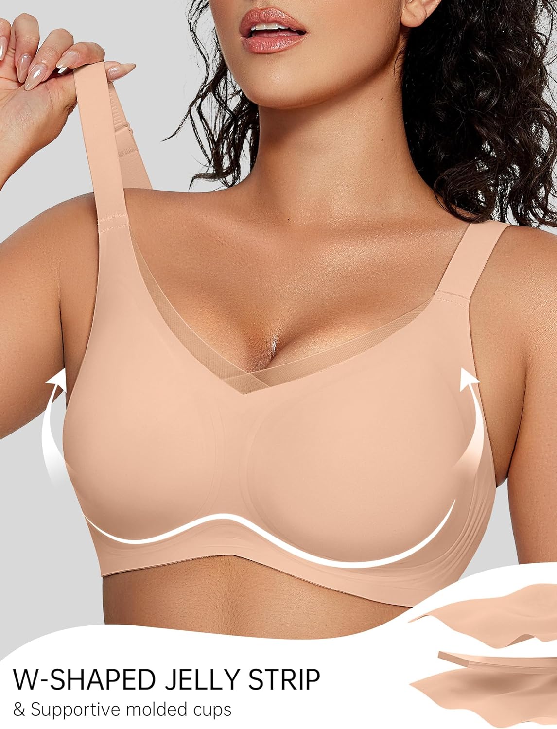 OEAK Womens Wireless Bras V Mesh Comfortable Bralette Supportive Tshirt Bra No Underwire Seamless Push Up Everyday Bras - Image 3