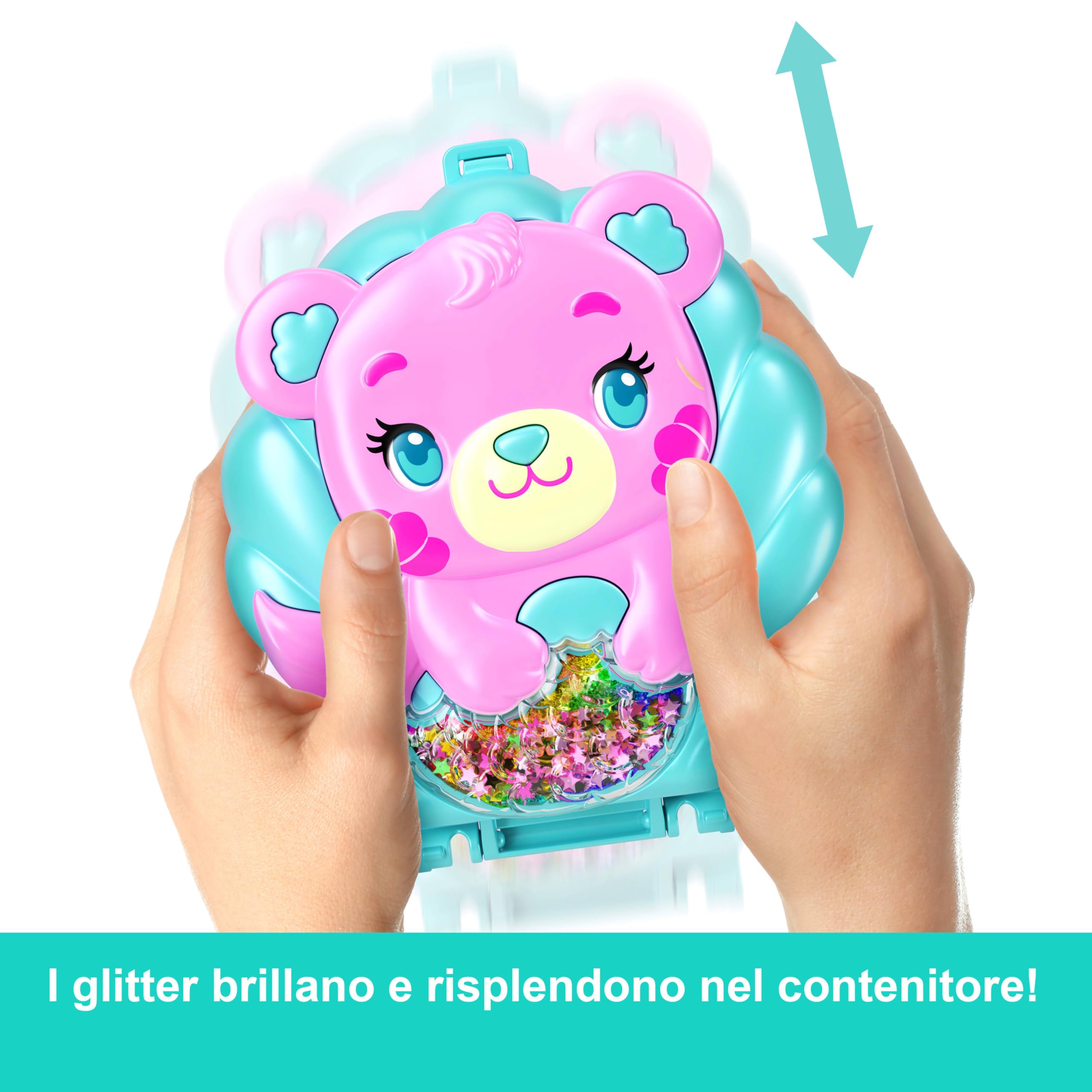 Polly Pocket - Cofanetto Magici Glitter, set portatile a forma di conchiglia con una microbambola sirena, cuccioli marini e 11 accessori a tema inclusi, giocattolo per bambini, 4+ anni, JCB16