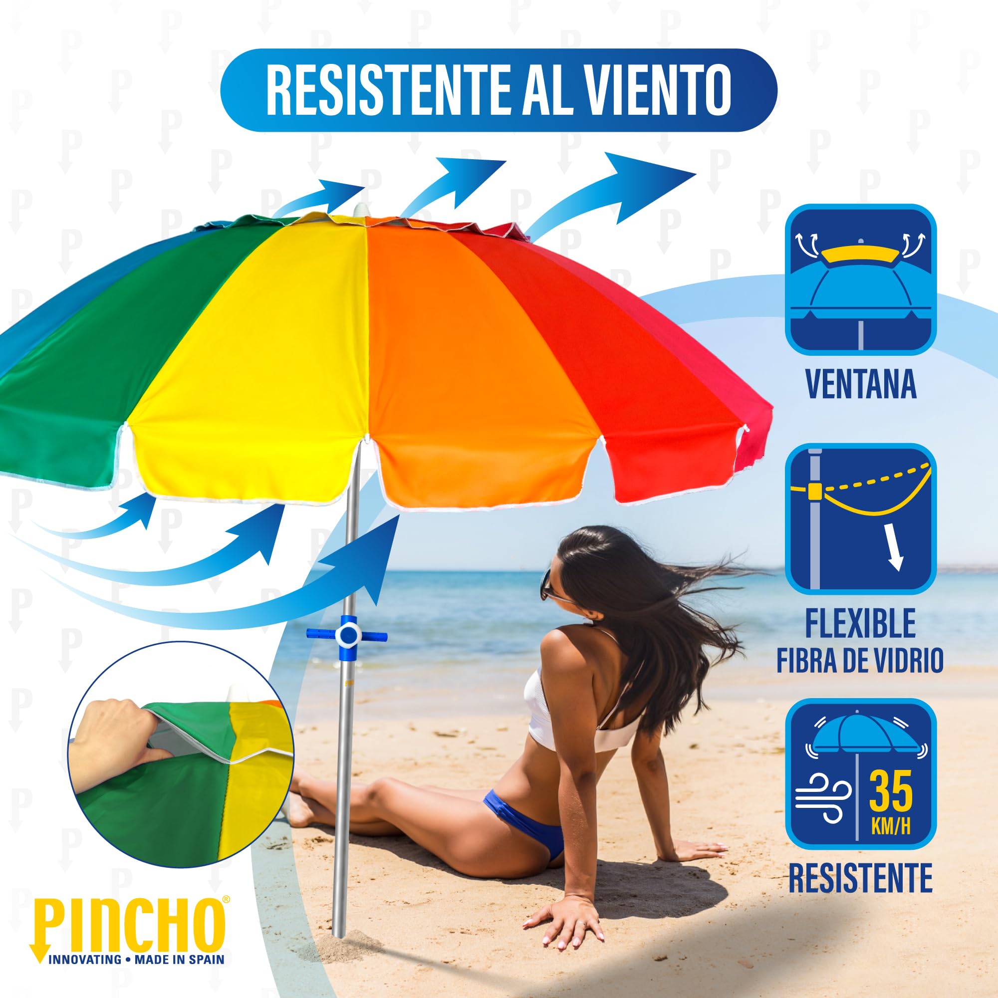 Pincho Grote strandparasol, 220 cm, winddicht tot 35 km/u, uv