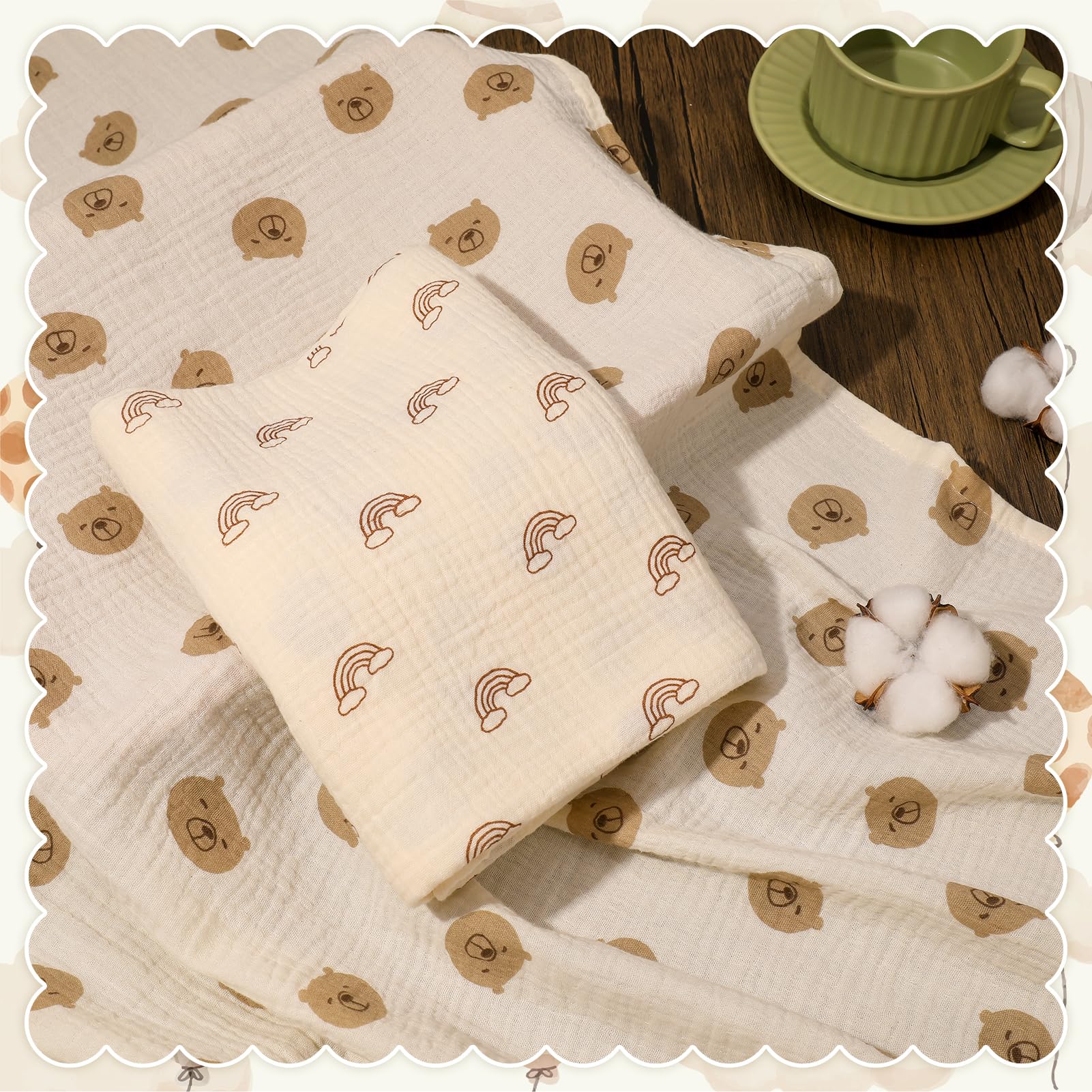 GSrenyu 2 Pcs Large Muslin Blanket 100x100cm Large Cotton Muslin Cloths For Baby Swaddle Blanket Wraps Baby Essentials Shower Gifts For New Moms - Image 2