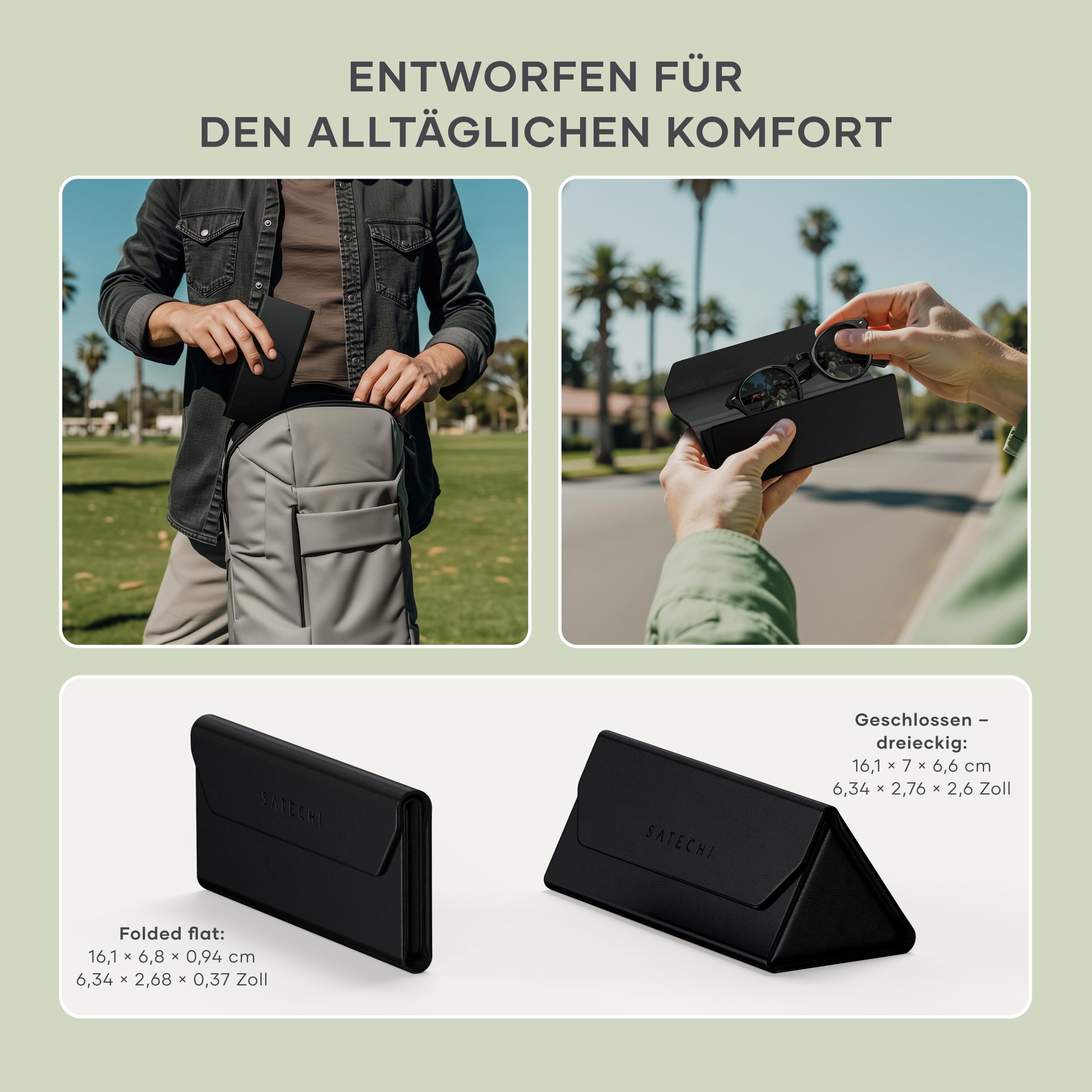 SATECHI FindAll™ faltbares Brillenetui | Apple Find My als GPS-Tracker-Alternative, kabellos aufladbar, Zurücklasswarnung und lauter Signalton