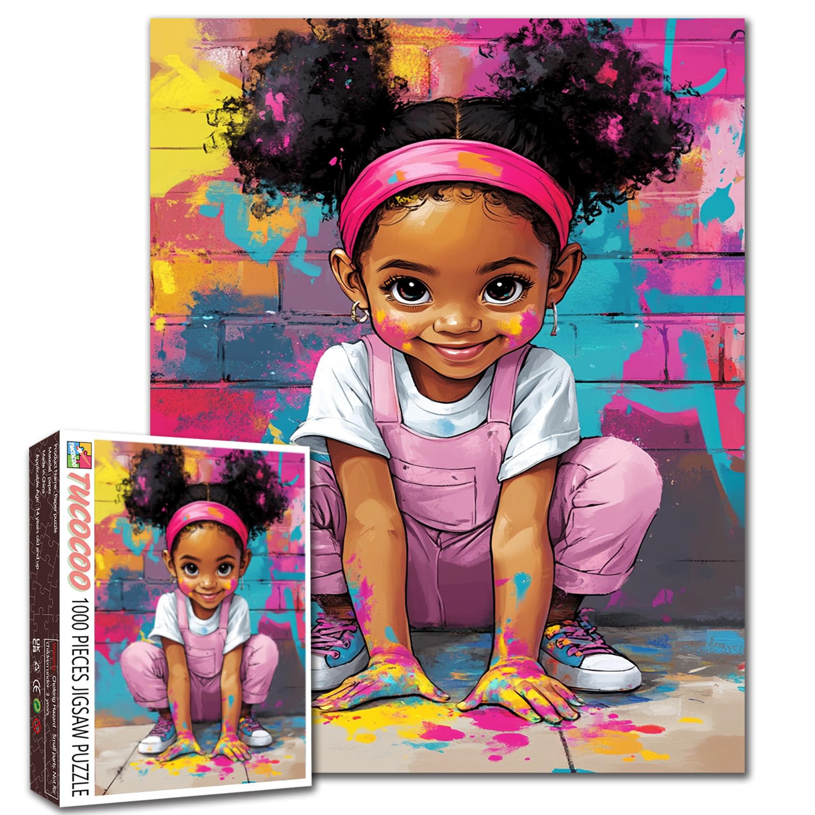 Tucocoo African Girl Graffiti Art 1000 Pieces Puzzle Playful Street Black Girl Puzzles for Adults, Colorful DIY Crafts Puzzles for Challenging Family Education Activity Games Puzzle Gifts Home Decor — image 1