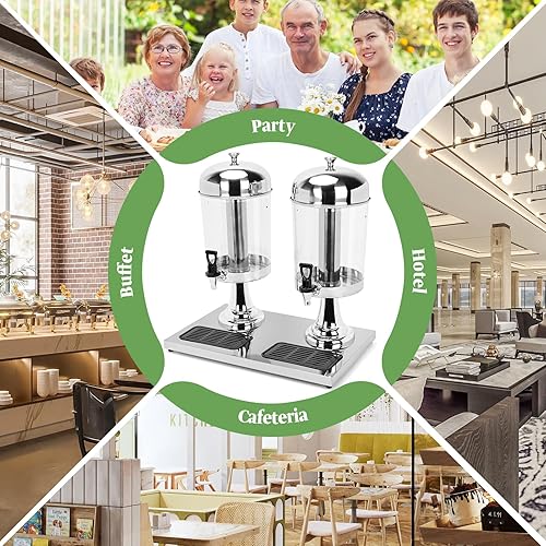 Miniatura 5 de tonchean Dispensador de bebidas de 4.4 galones, dispensador doble de bebidas de 16 litros, dispensador de jugo de acero inoxidable con núcleo de
